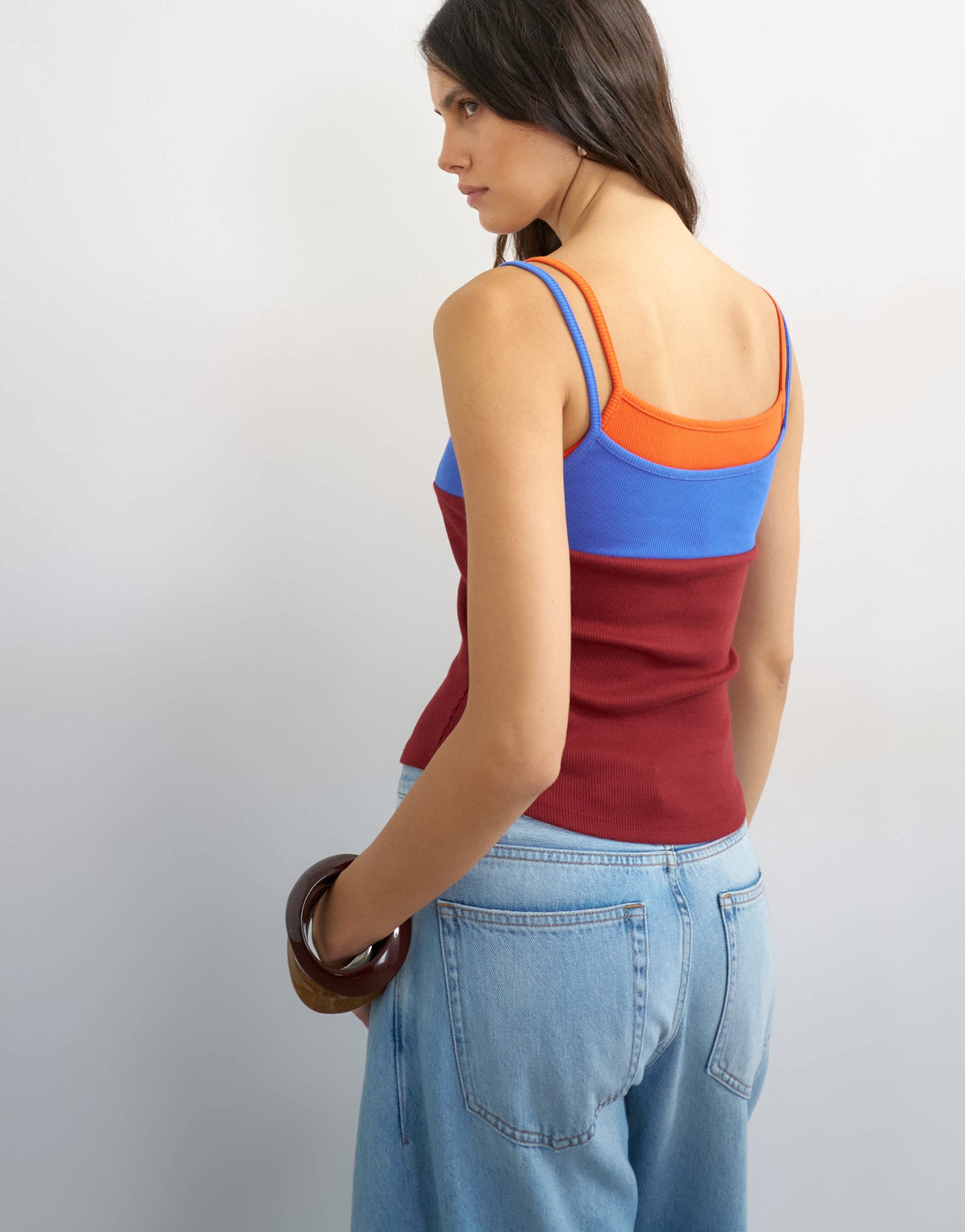 Topshop colour block cami in burgundy 