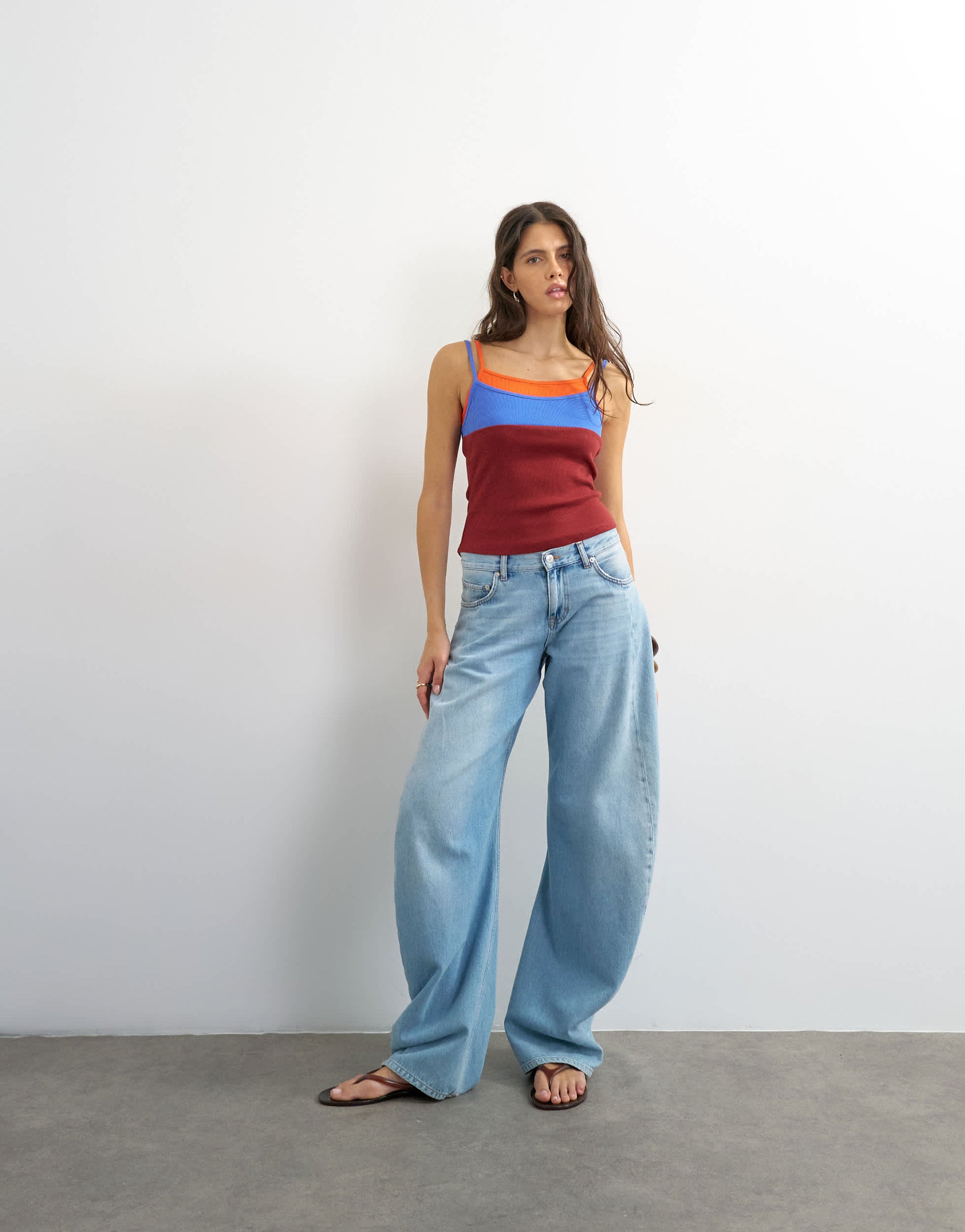 Topshop colour block cami in burgundy 