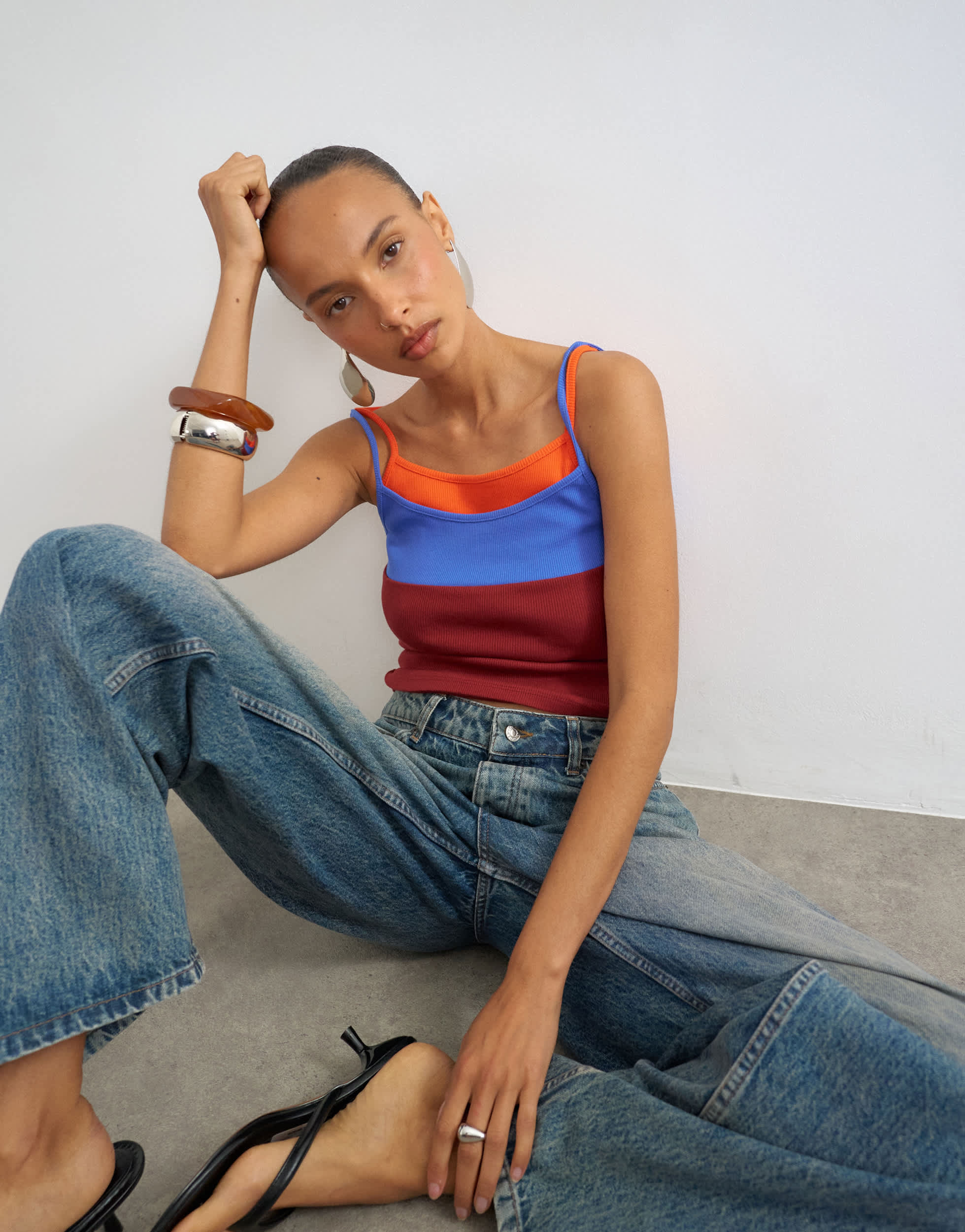 Topshop colour block cami in yellow