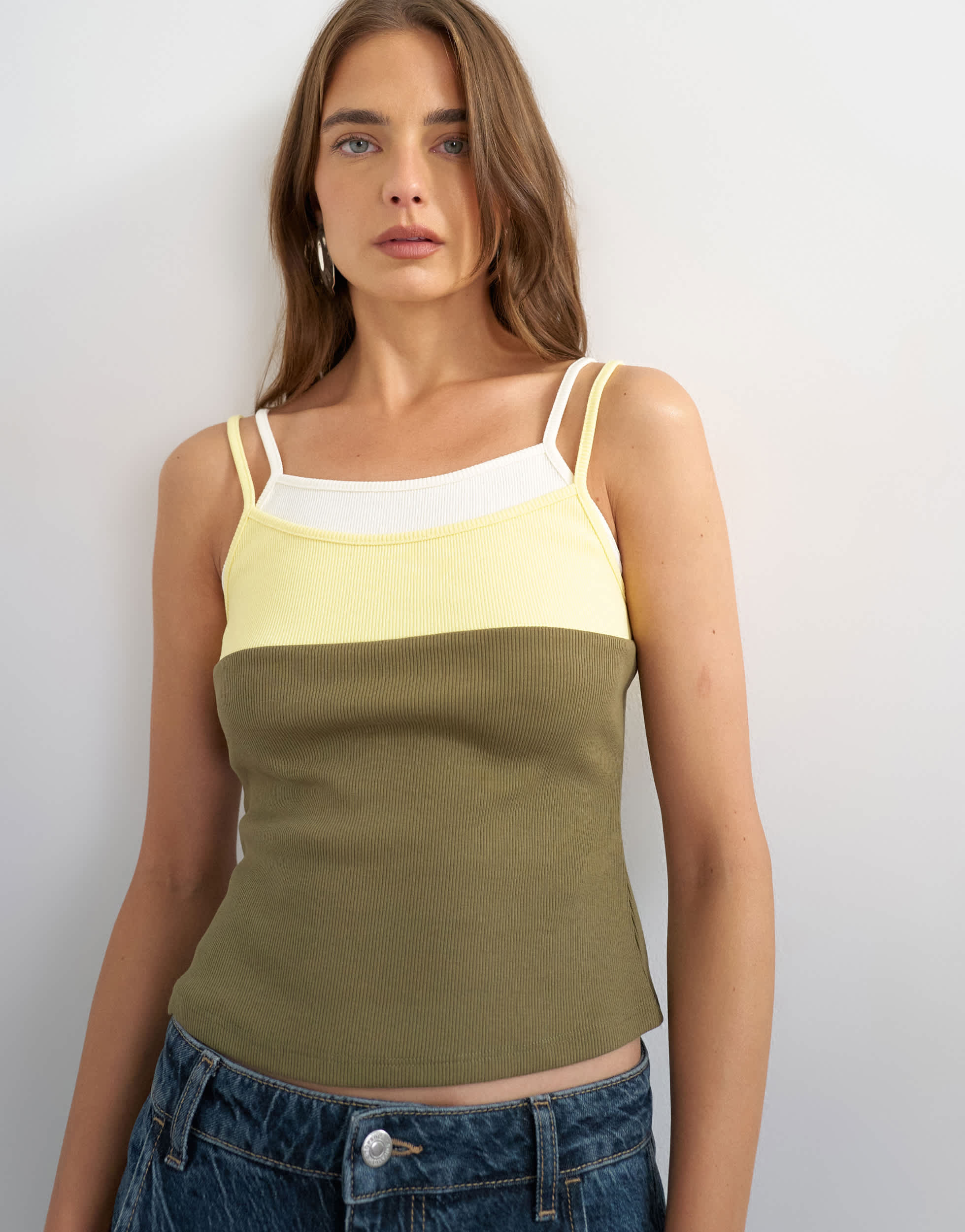 Topshop colour block cami in yellow