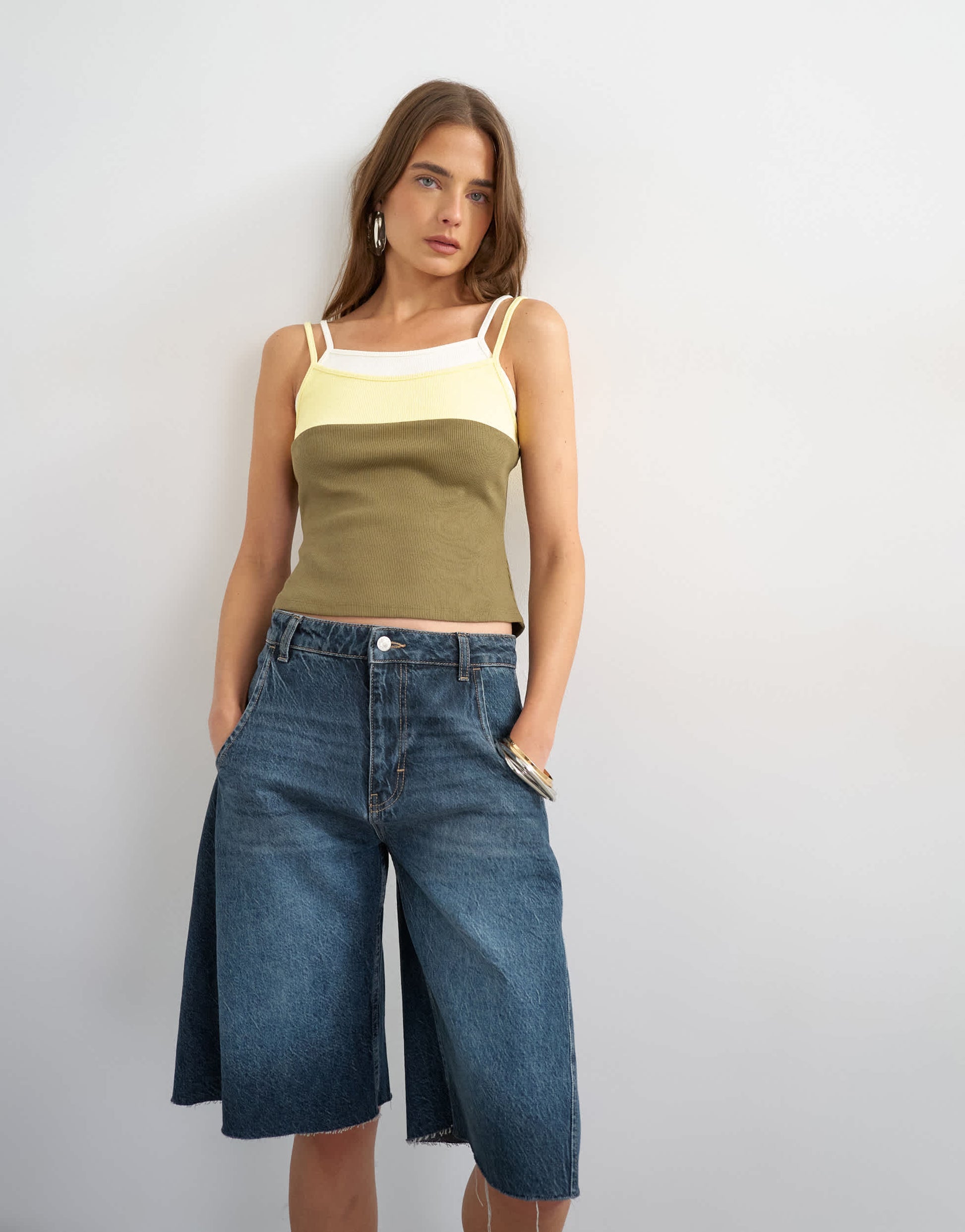 Topshop colour block cami in yellow