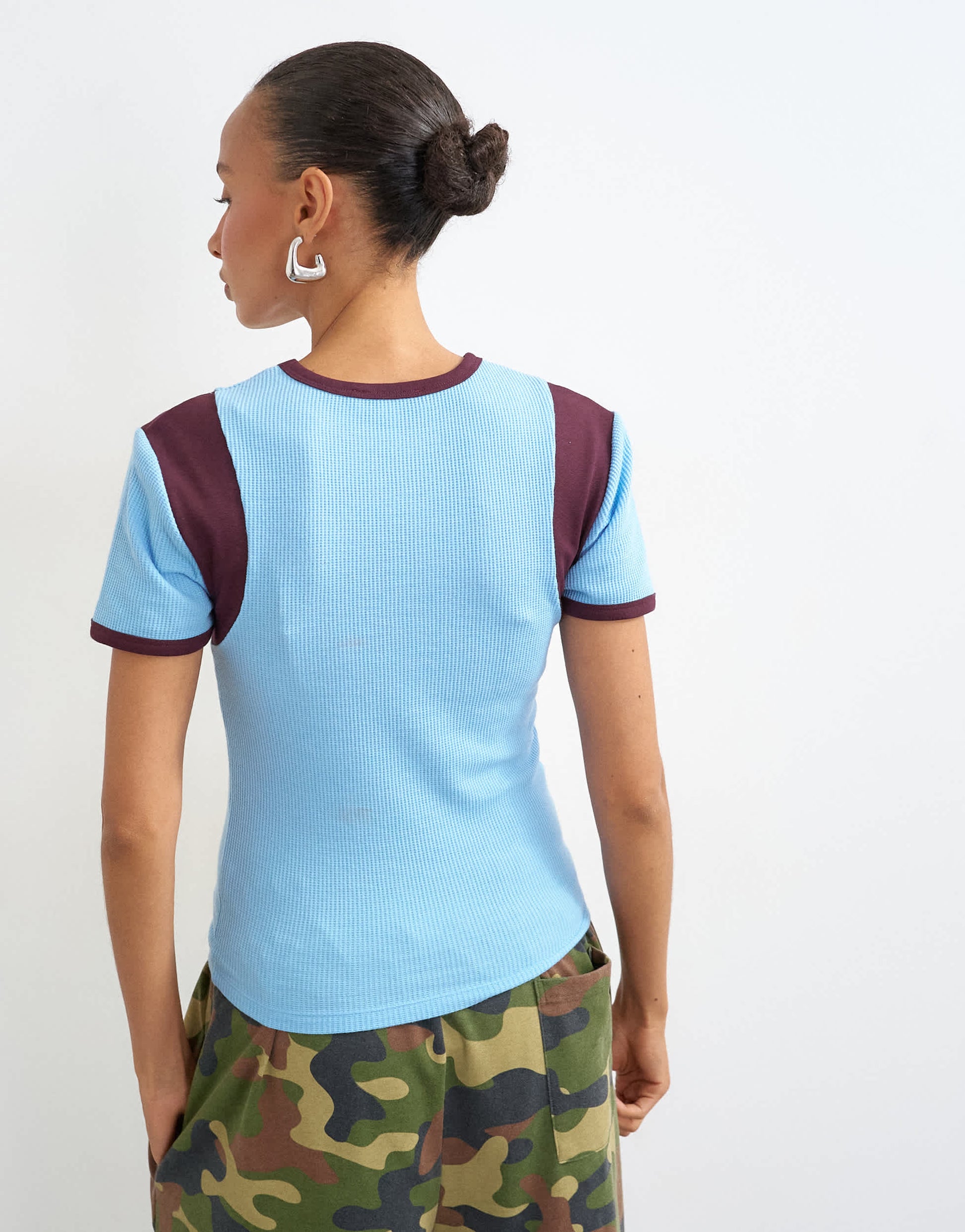 Topshop waffle colourblock tee in blue