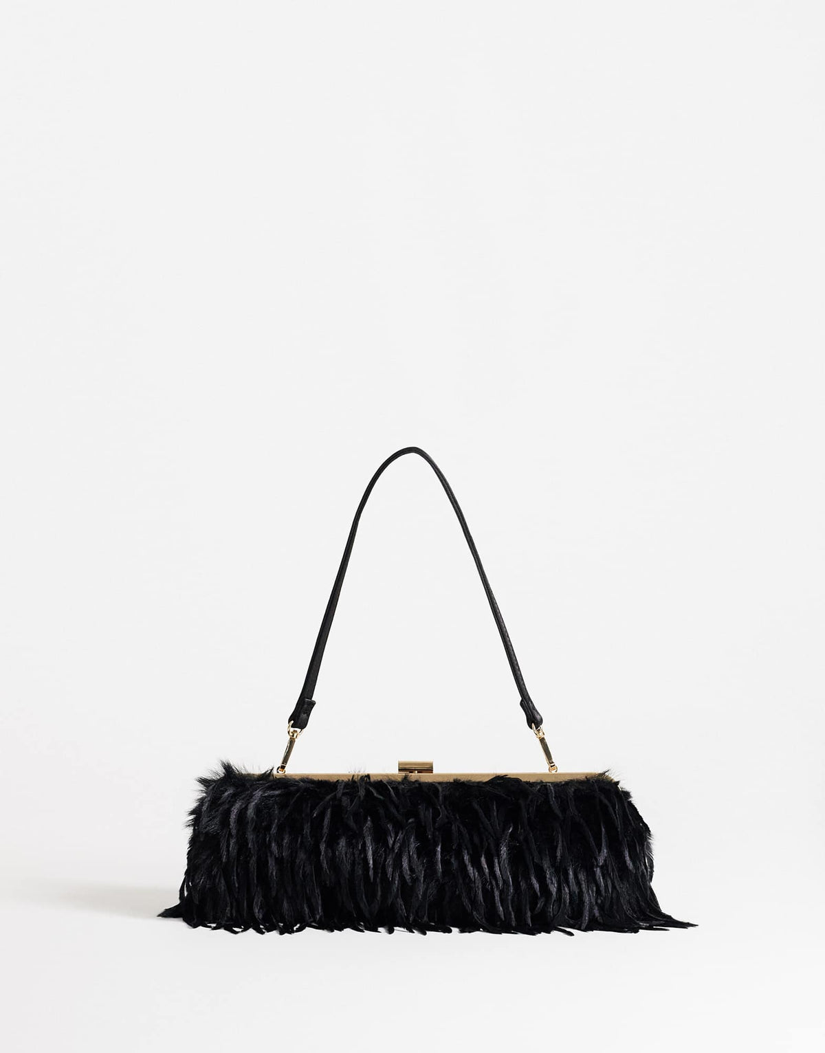 Topshop Steele small faux feather shoulder bag in black