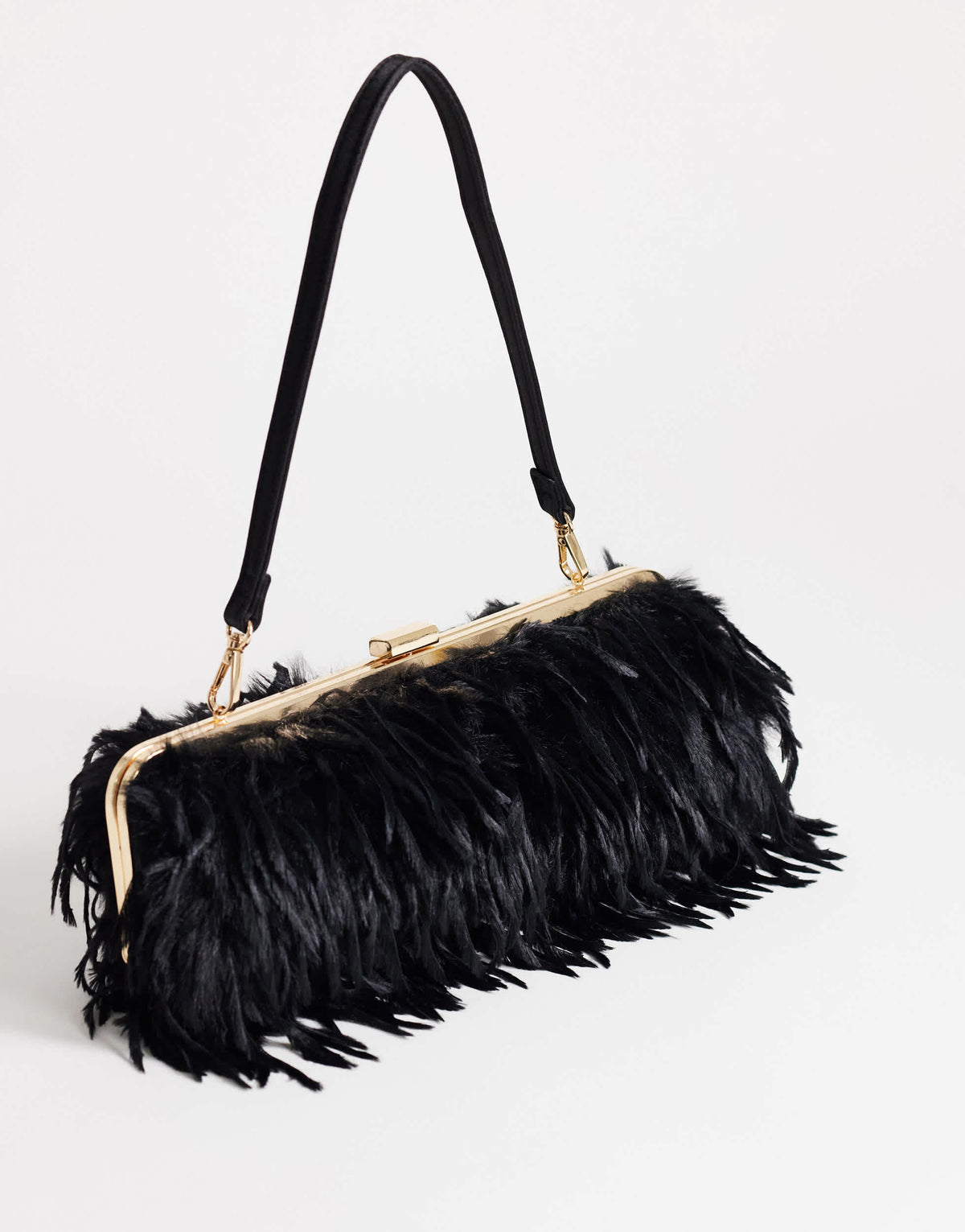 Topshop Steele small faux feather shoulder bag in black