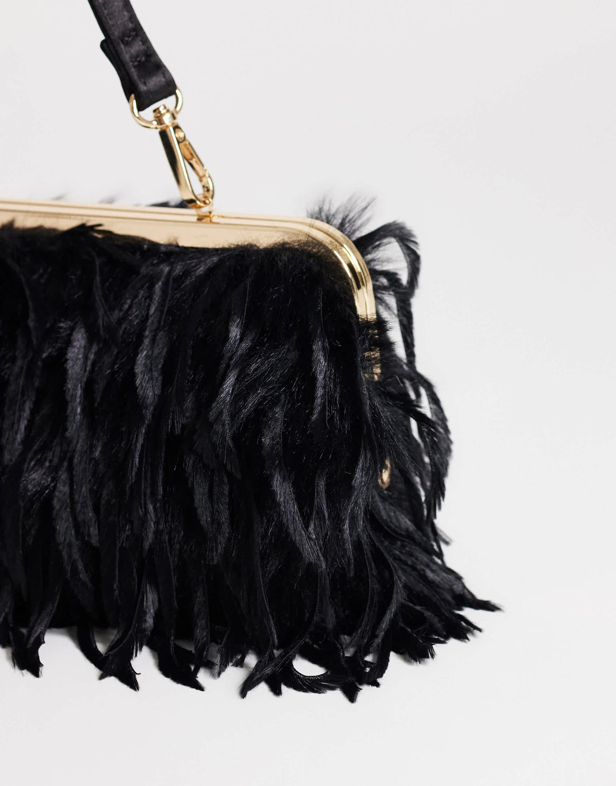 Topshop Steele small faux feather shoulder bag in black