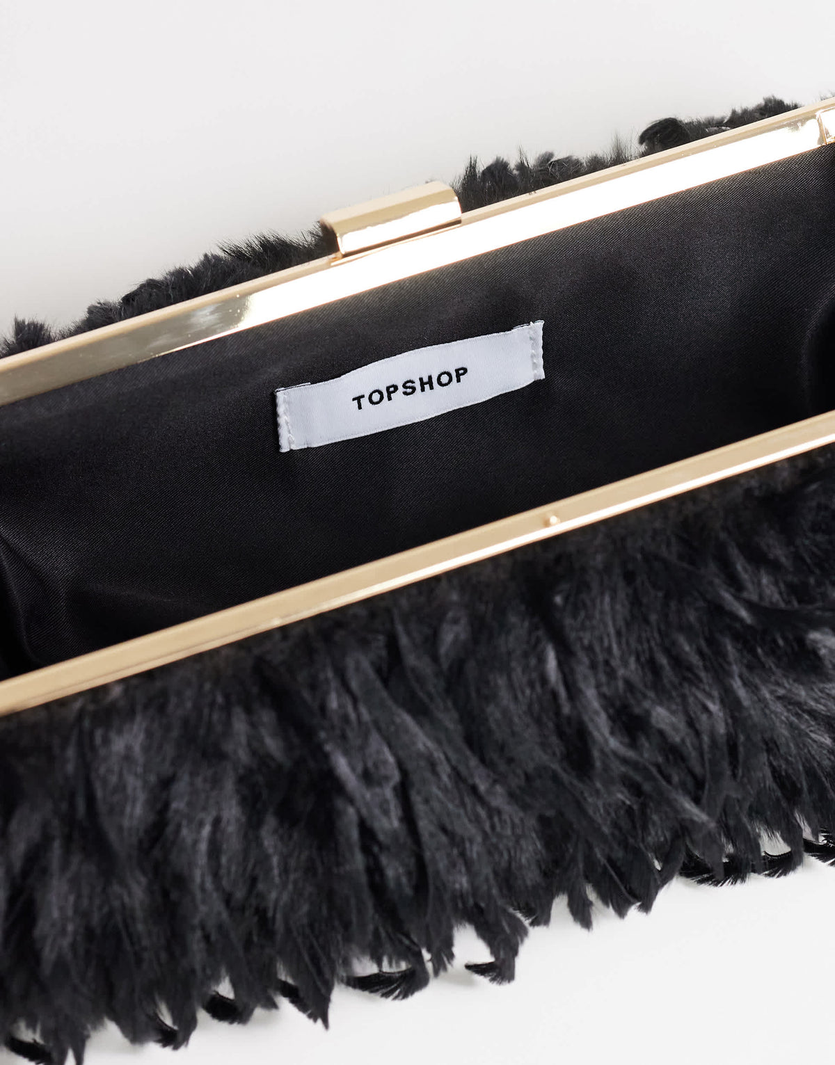 Topshop Steele small faux feather shoulder bag in black