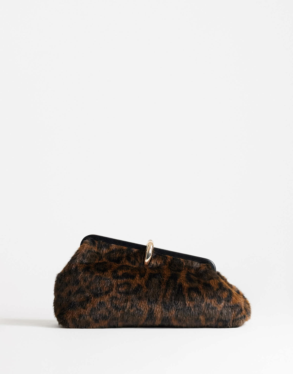 Topshop Carlie faux fur medium clutch with hardware in leopard print