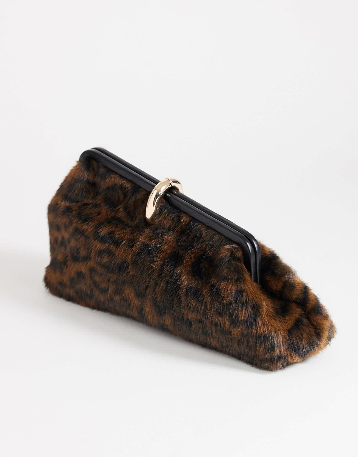 Topshop Carlie faux fur medium clutch with hardware in leopard print