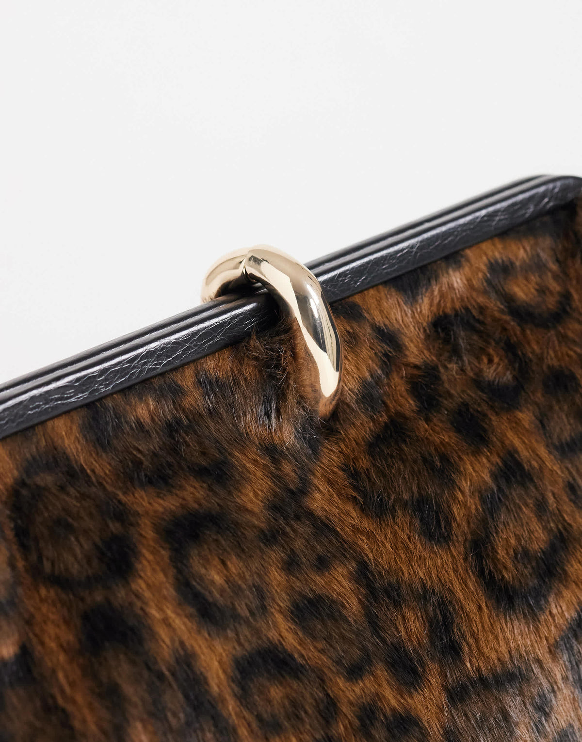 Topshop Carlie faux fur medium clutch with hardware in leopard print