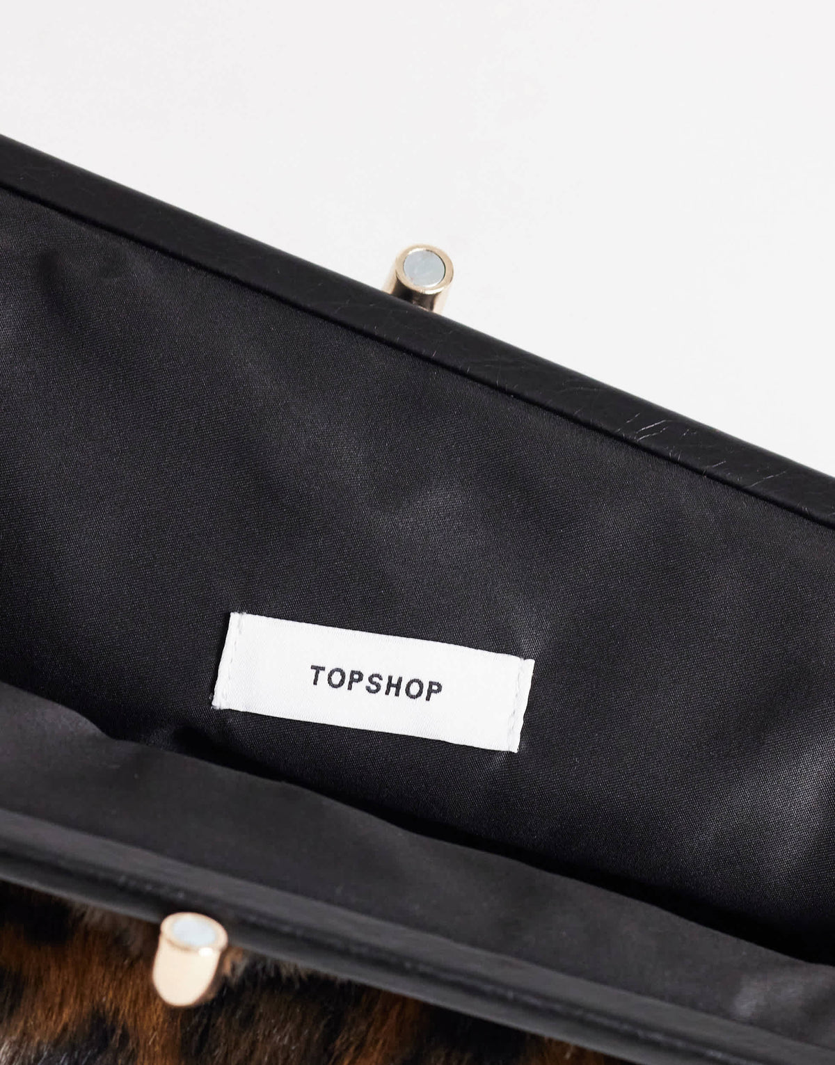 Topshop Carlie faux fur medium clutch with hardware in leopard print