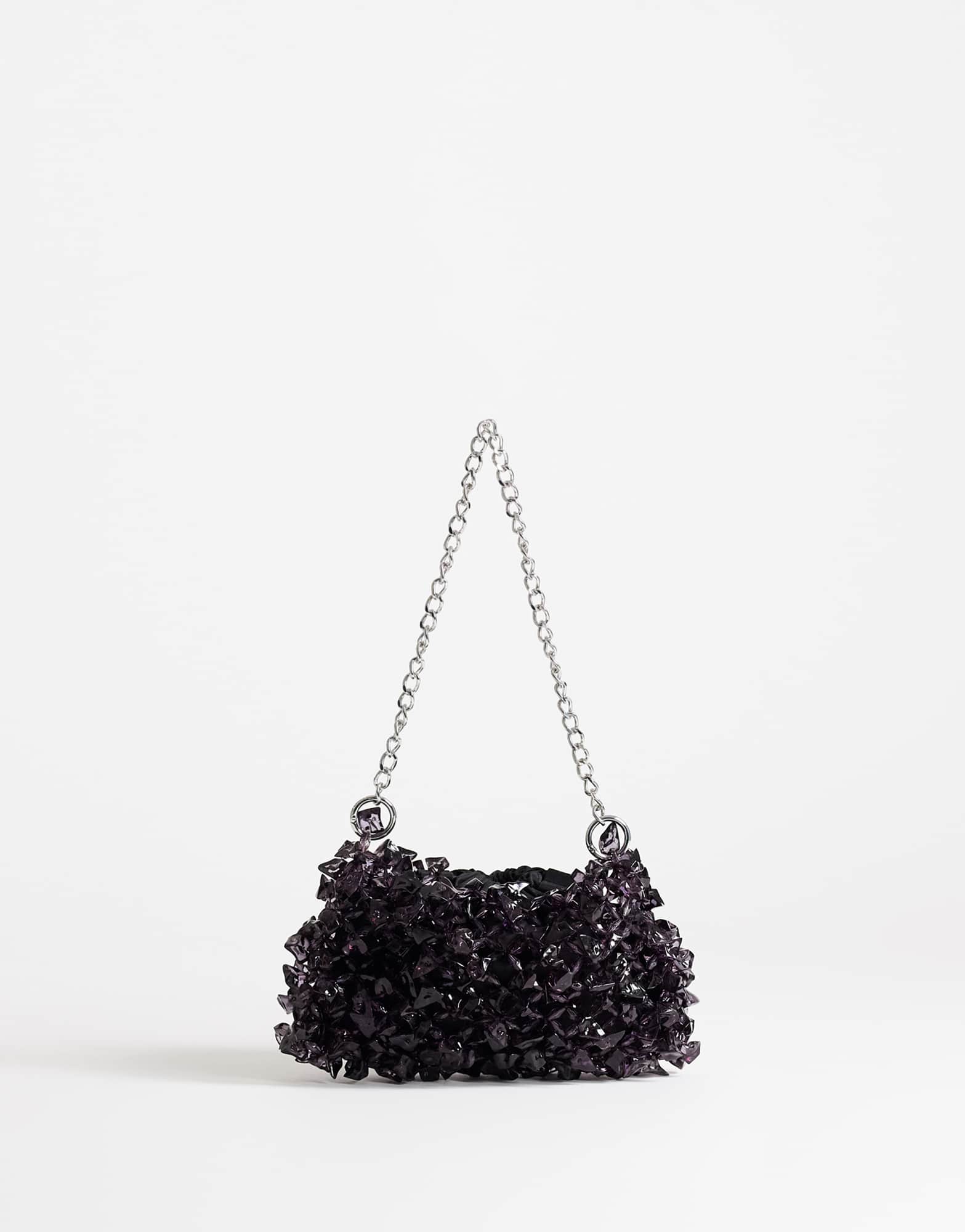 Topshop Scarlett small beaded shoulder bag in black