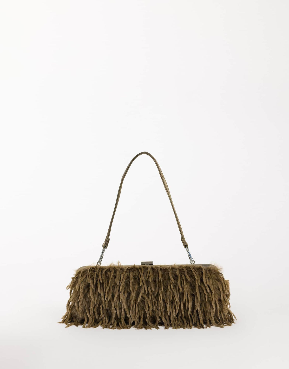 Topshop Steele small faux feather shoulder bag in khaki