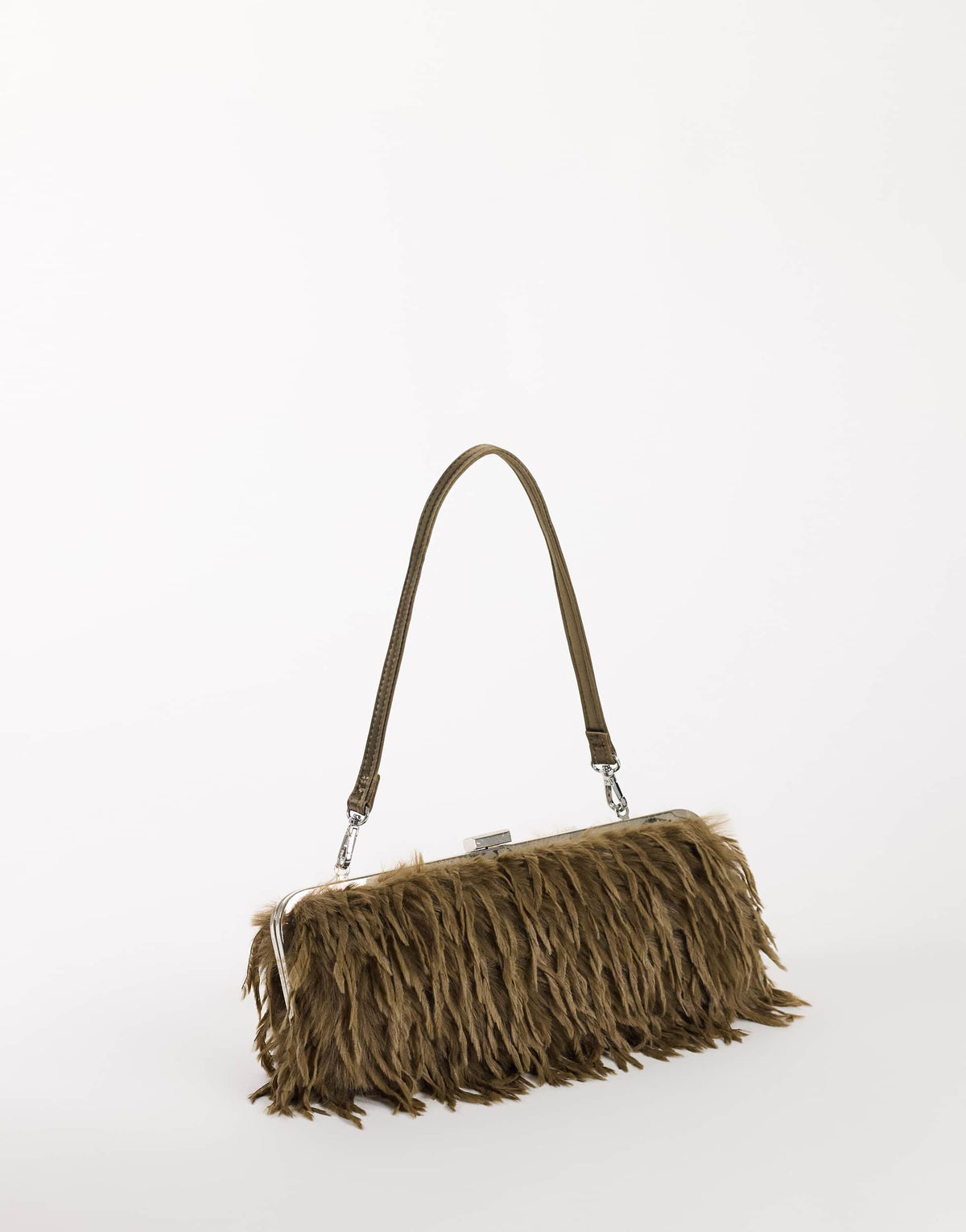 Topshop Steele small faux feather shoulder bag in khaki