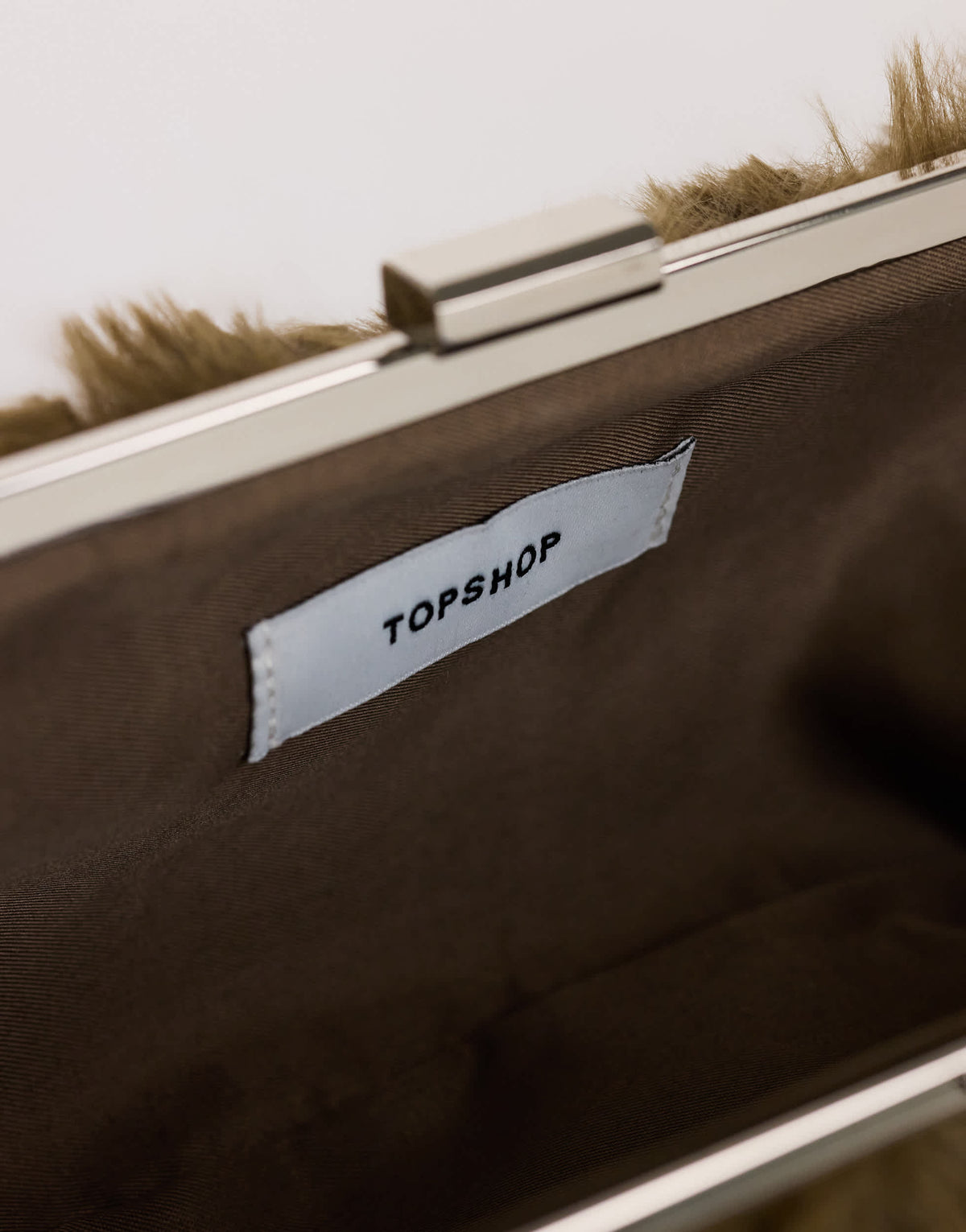 Topshop Steele small faux feather shoulder bag in khaki