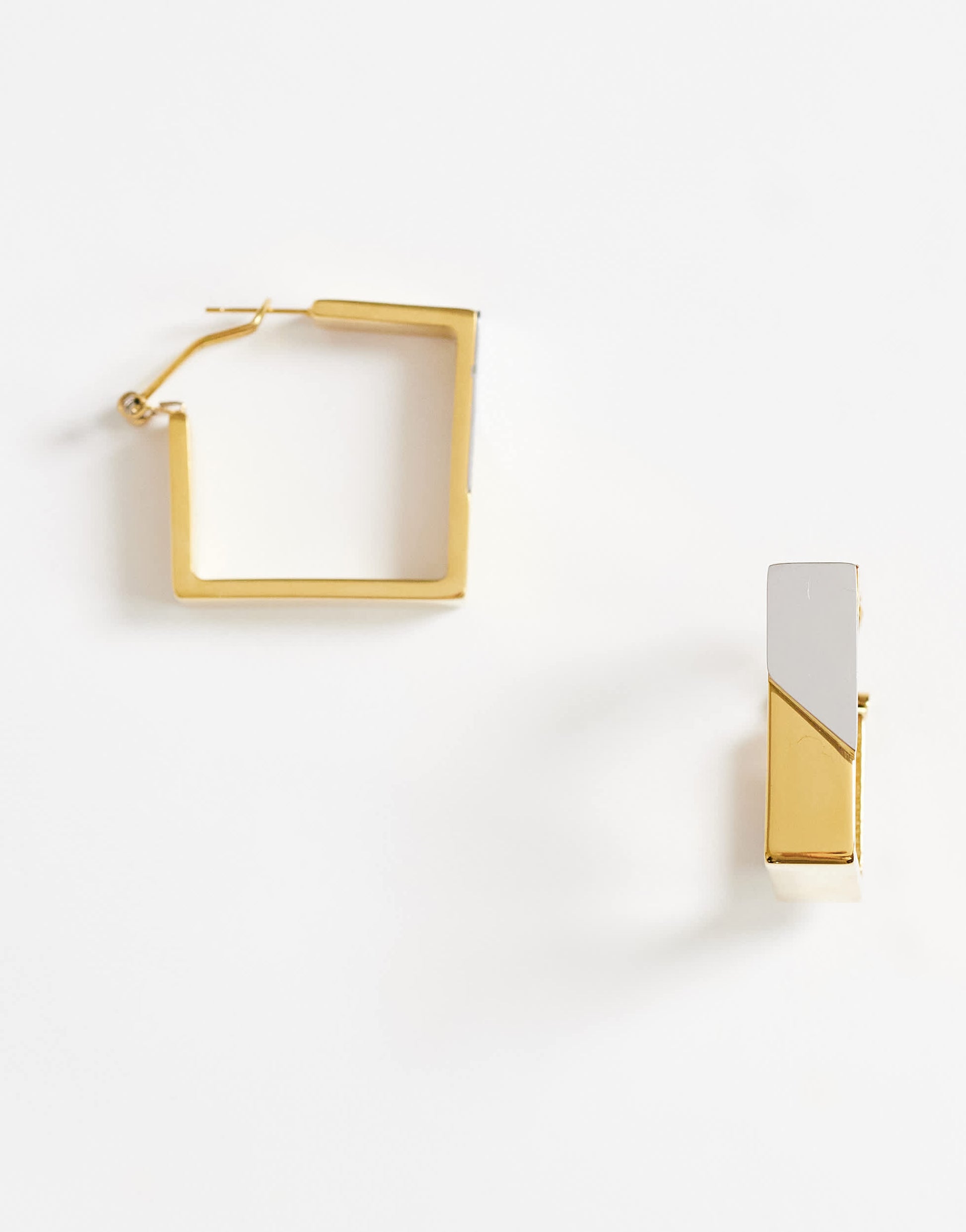 Topshop Delia waterproof stainless steel square hoop earring in gold with silver