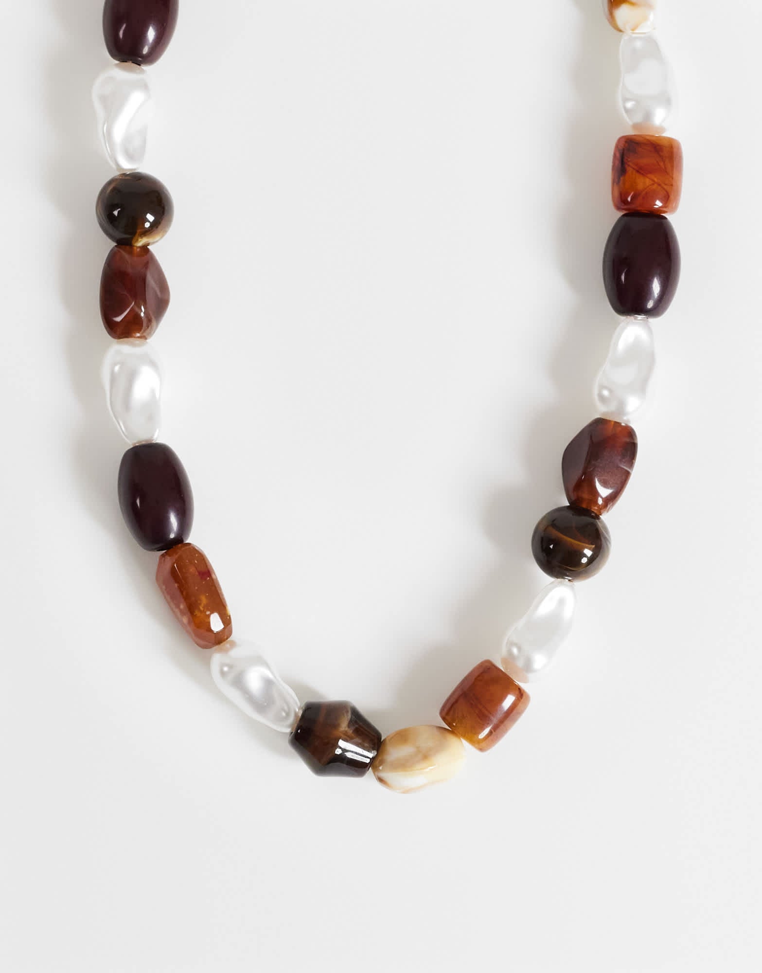 Topshop Olive bead necklace in brown mix