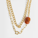 Topshop Oakley stainless steel multi chain necklace with orange stone in gold