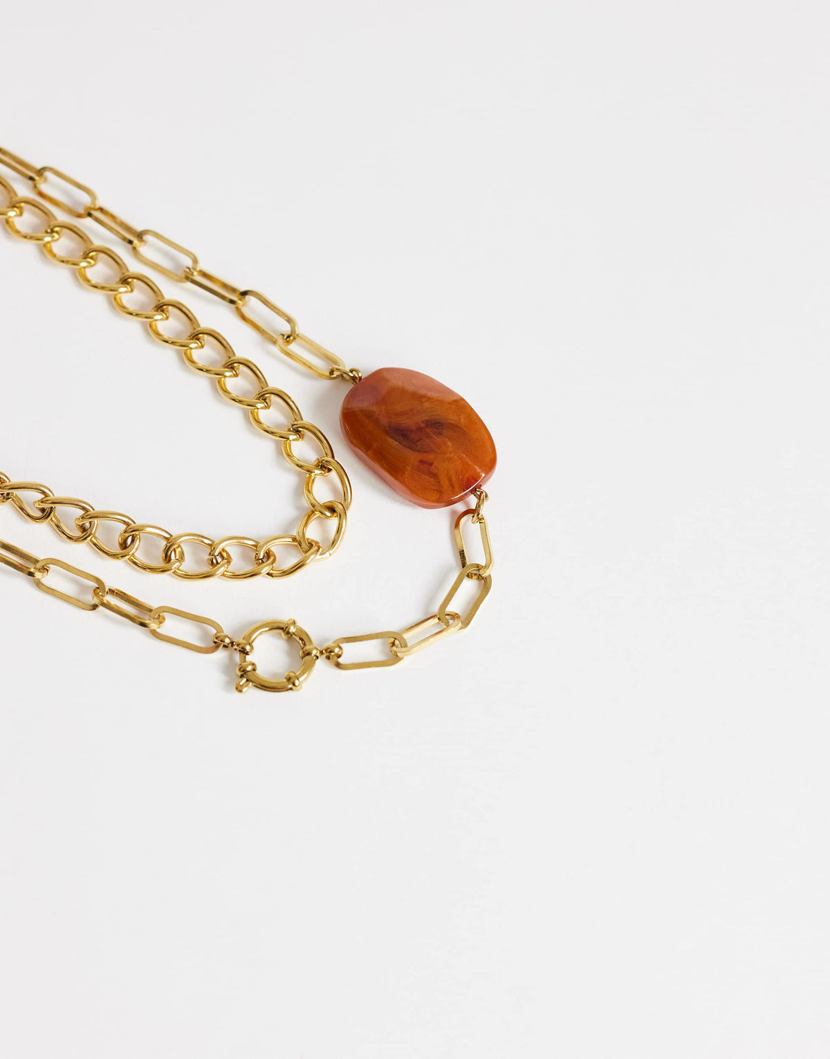 Topshop Oakley stainless steel multi chain necklace with orange stone in gold