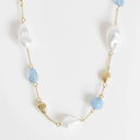 Topshop Omelia necklace in faux pearl, gold and blue