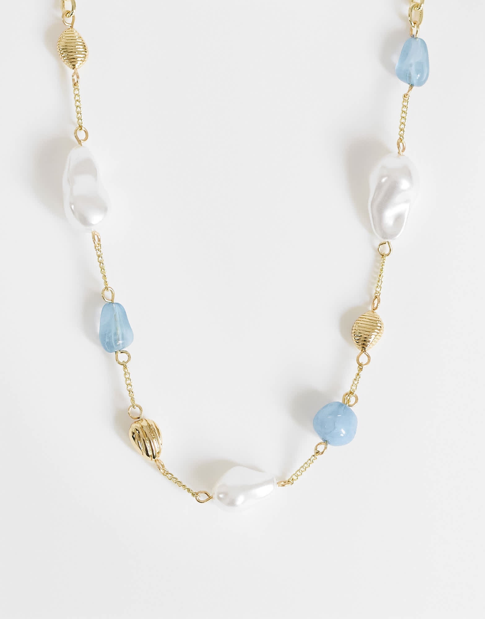 Topshop Omelia necklace in faux pearl, gold and blue