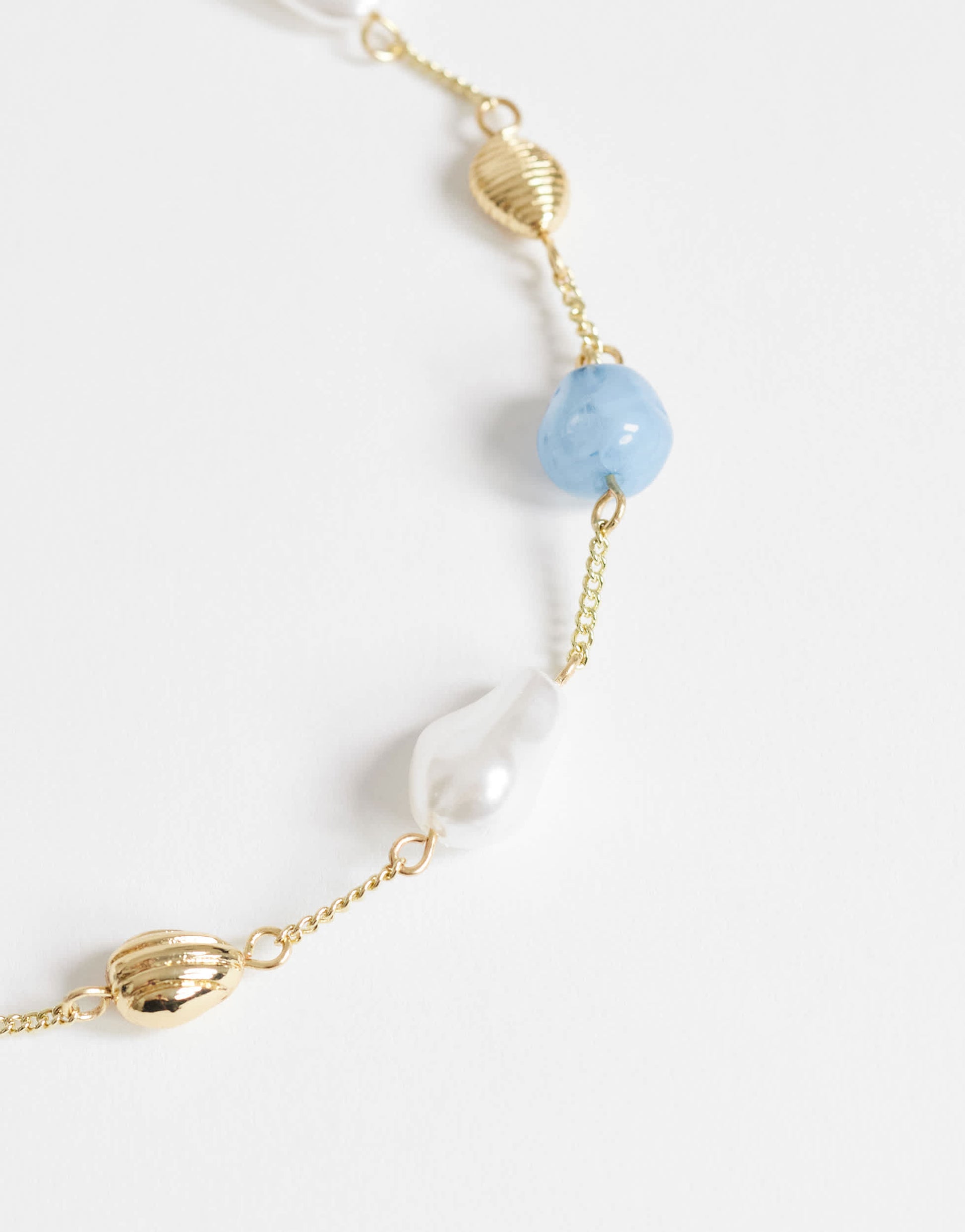 Topshop Omelia necklace in faux pearl, gold and blue