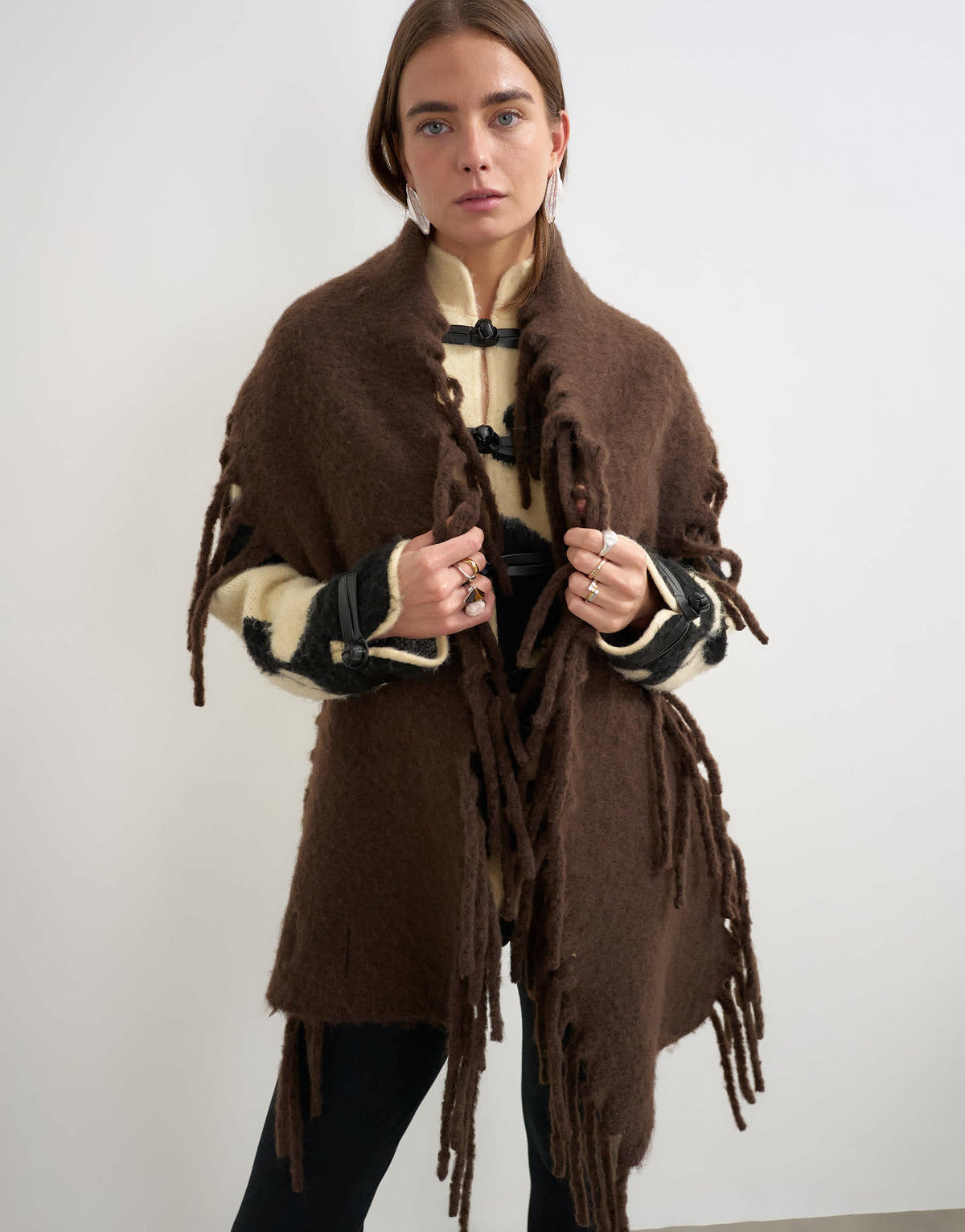 Topshop Sadie fringing scarf in chocolate