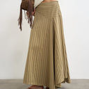 Topshop denim asymmetric drop waist maxi skirt in khaki stripe