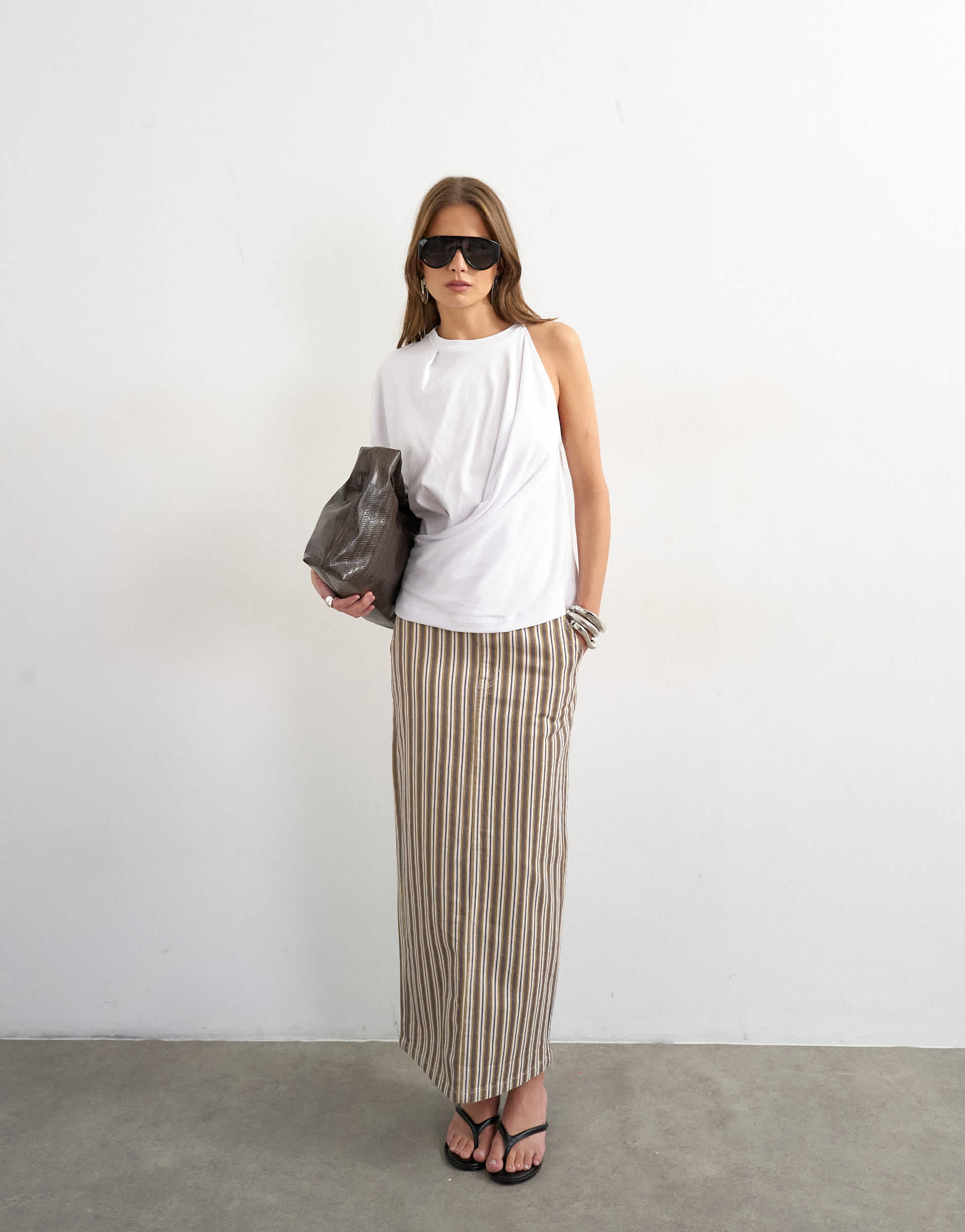 Topshop denim column maxi skirt in stripe