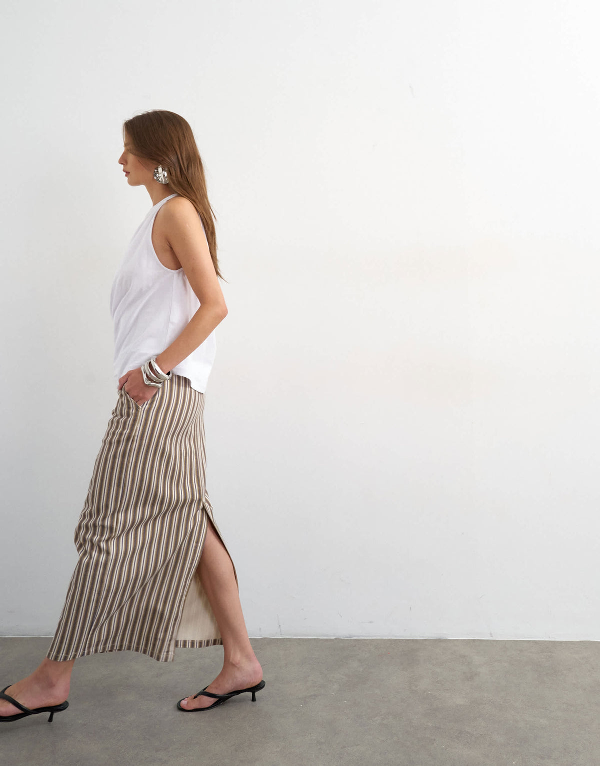 Topshop denim column maxi skirt in stripe