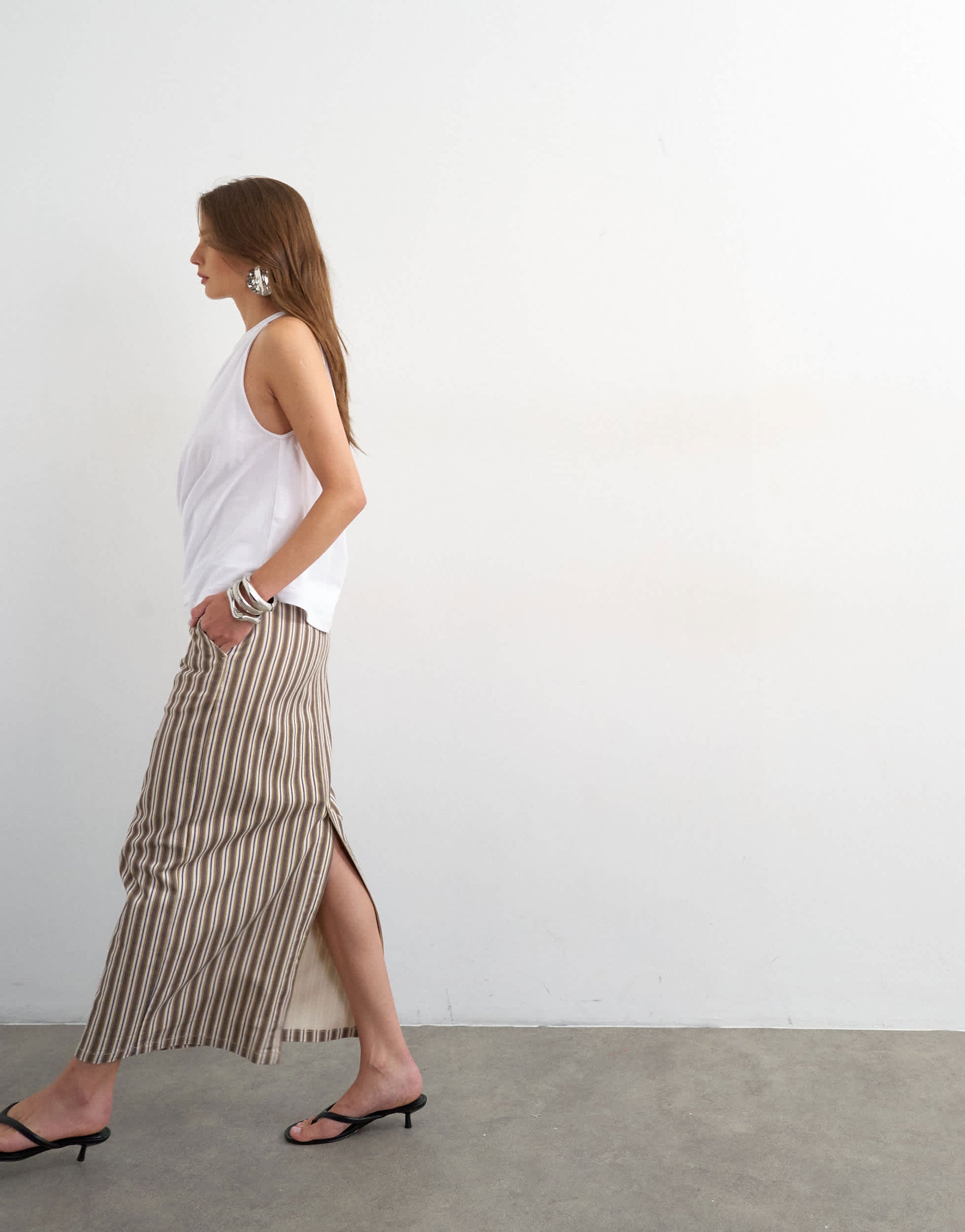 Topshop denim column maxi skirt in stripe