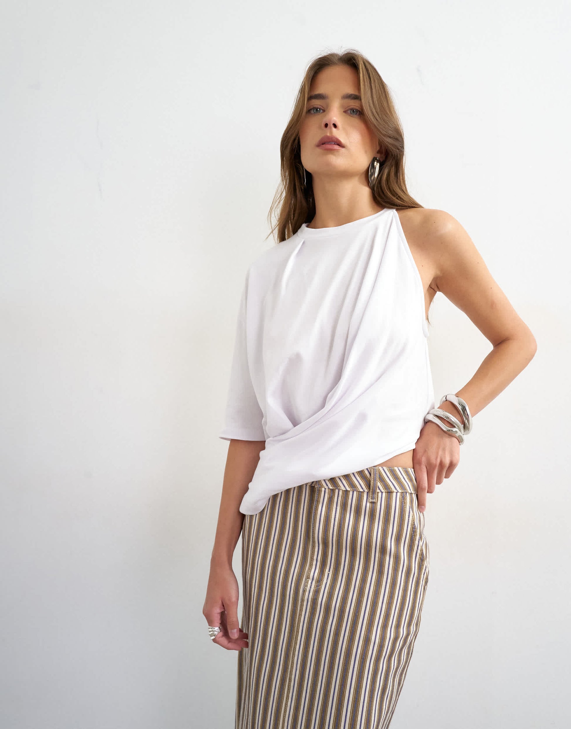 Topshop denim column maxi skirt in stripe