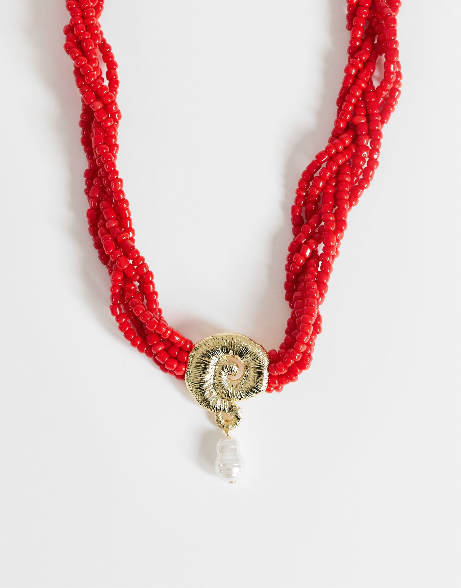 Topshop Ocean bead necklace with charm in red and gold