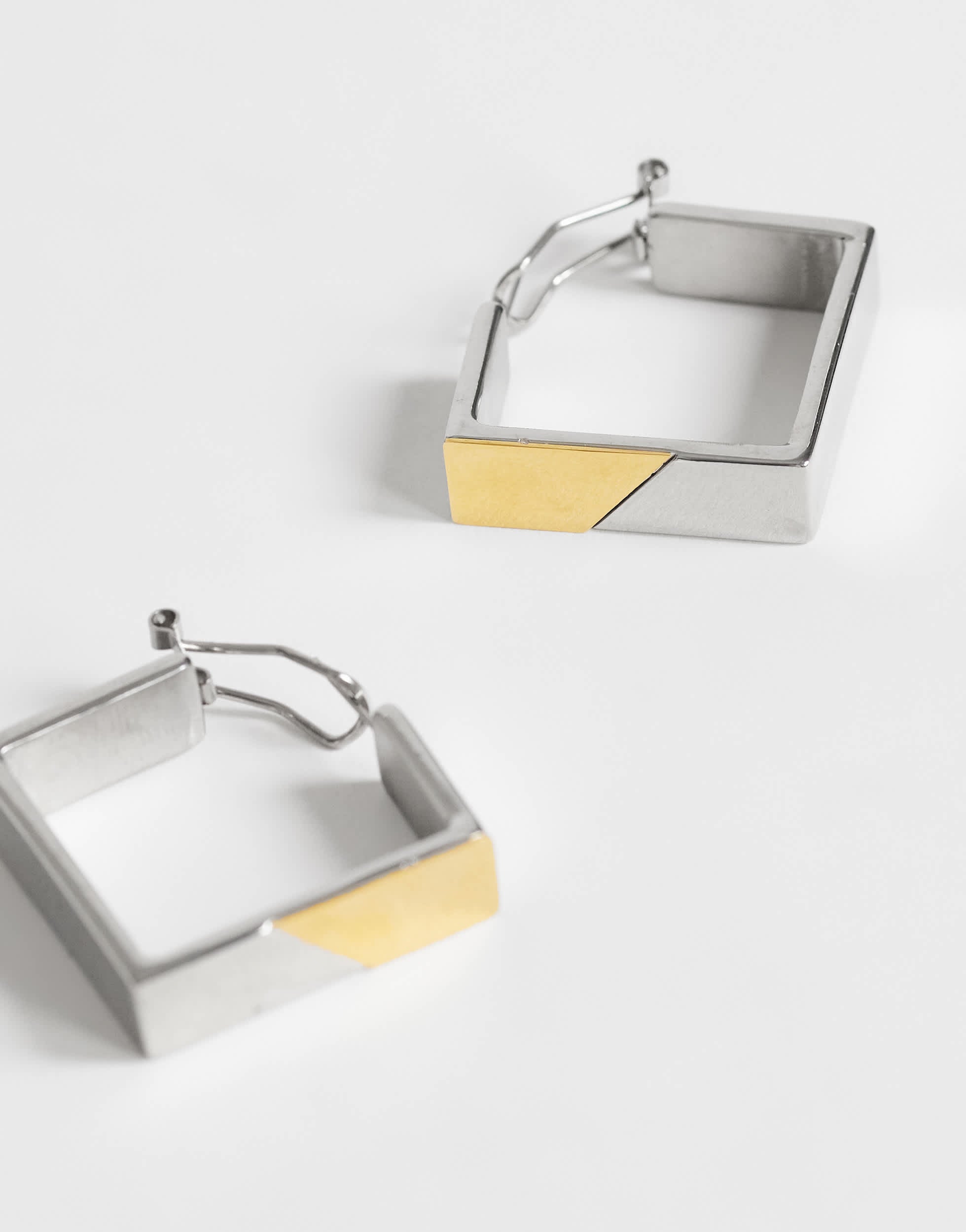 Topshop Delia waterproof stainless steel square hoop earring in silver with gold