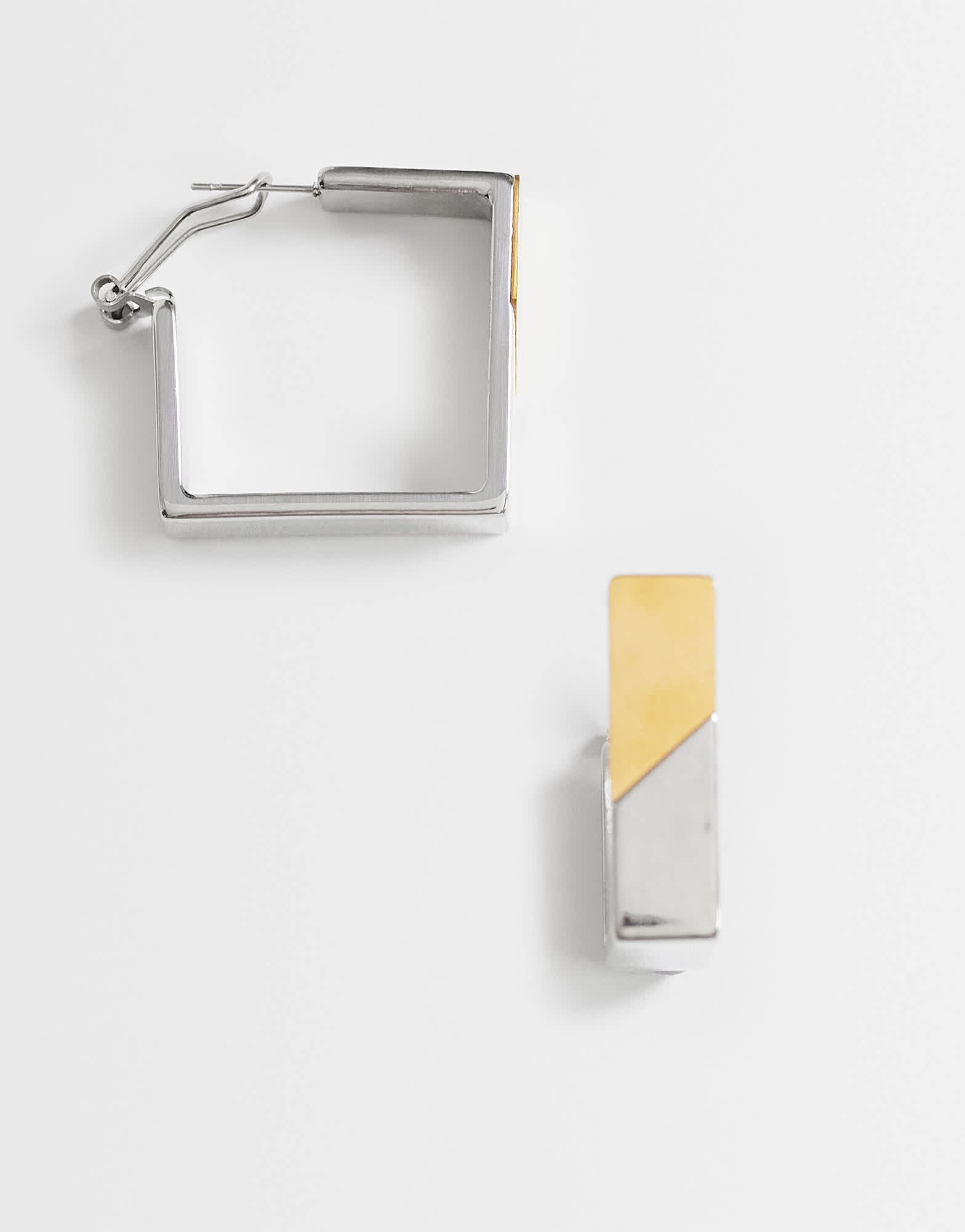 Topshop Delia waterproof stainless steel square hoop earring in silver with gold