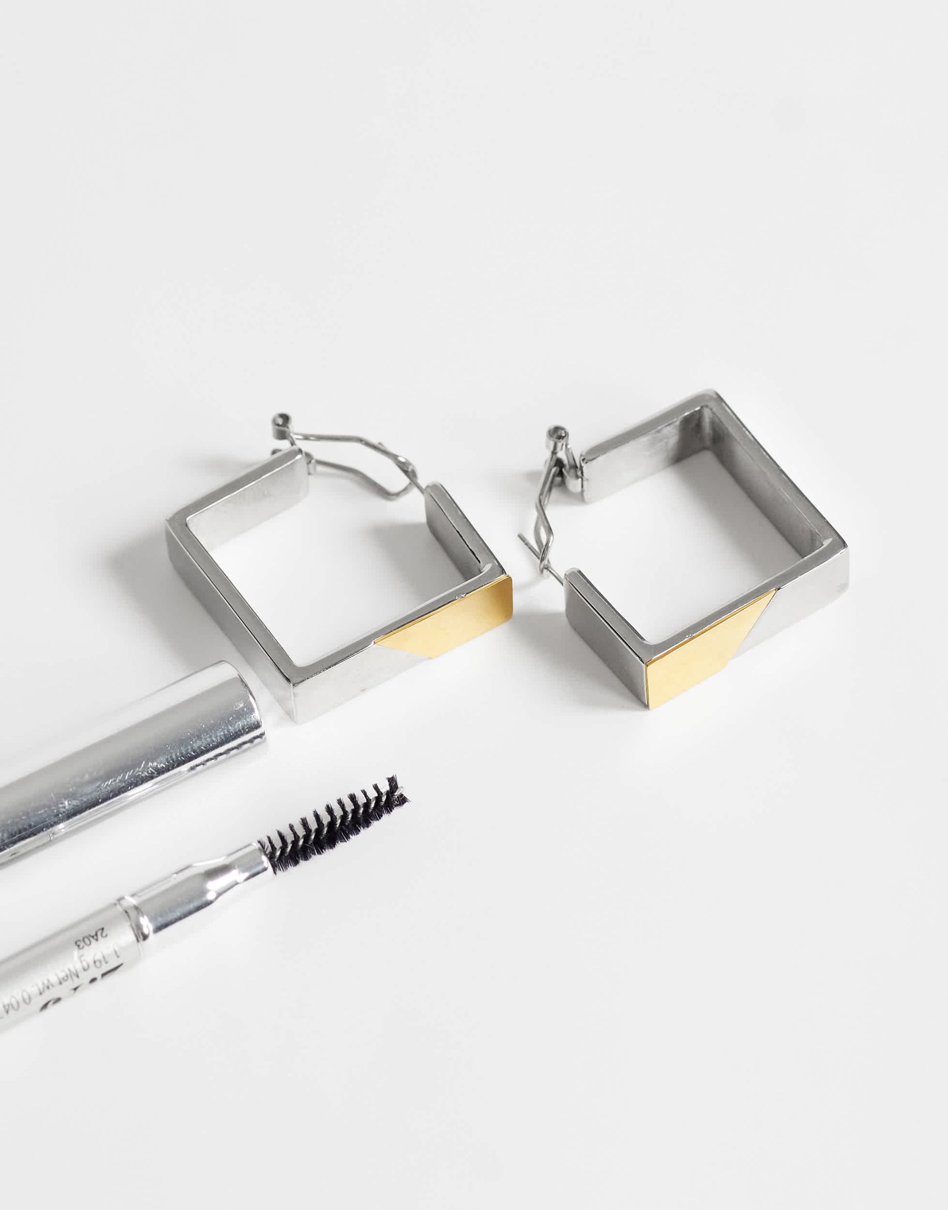 Topshop Delia waterproof stainless steel square hoop earring in silver with gold