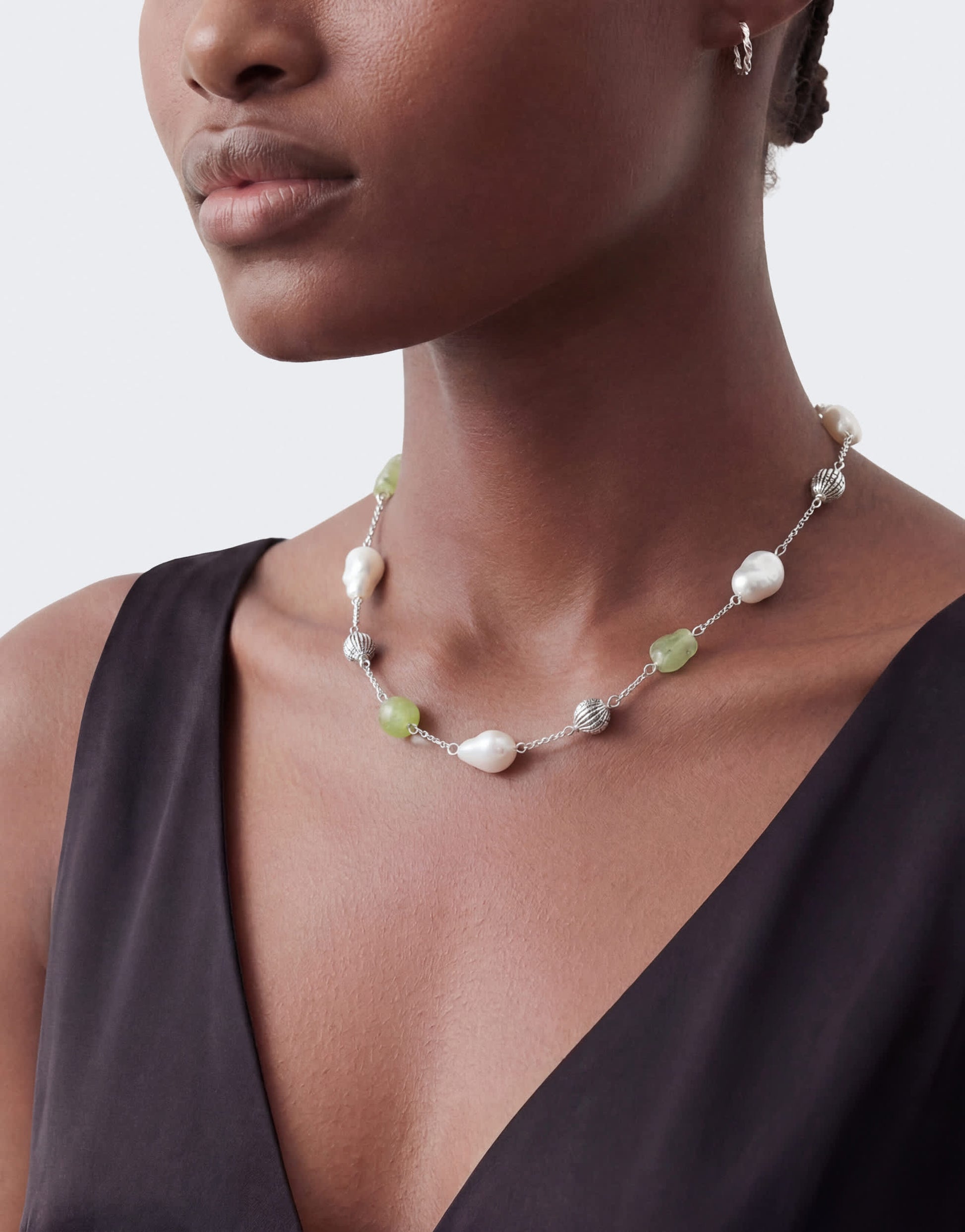 Topshop Omelia necklace in faux pearl, silver and green