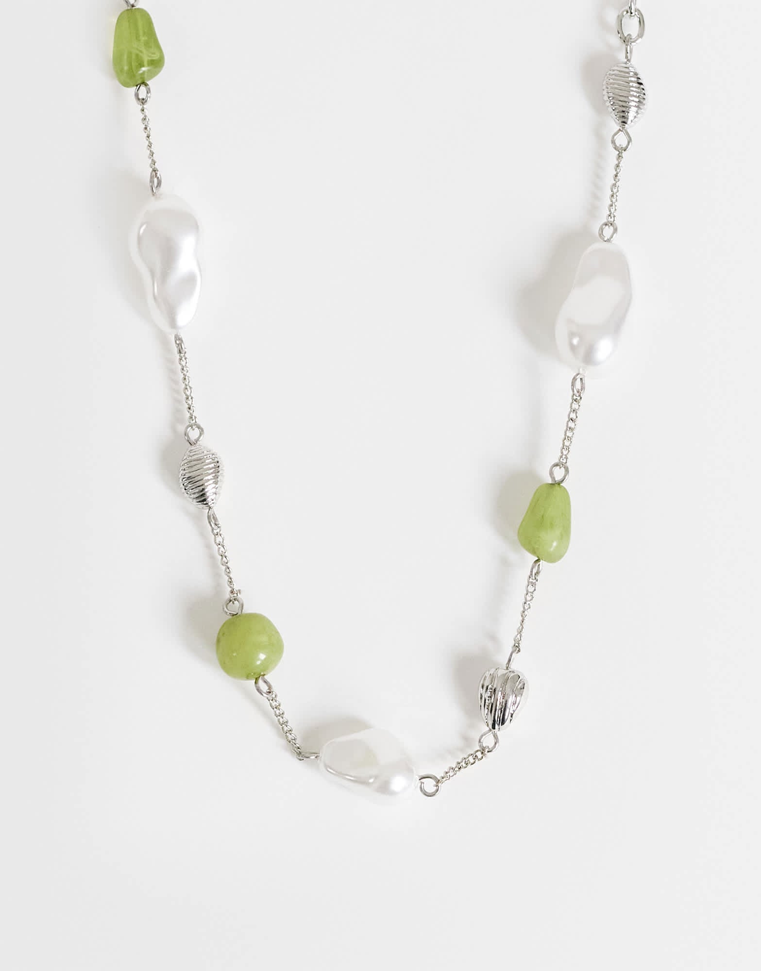 Topshop Omelia necklace in faux pearl, silver and green