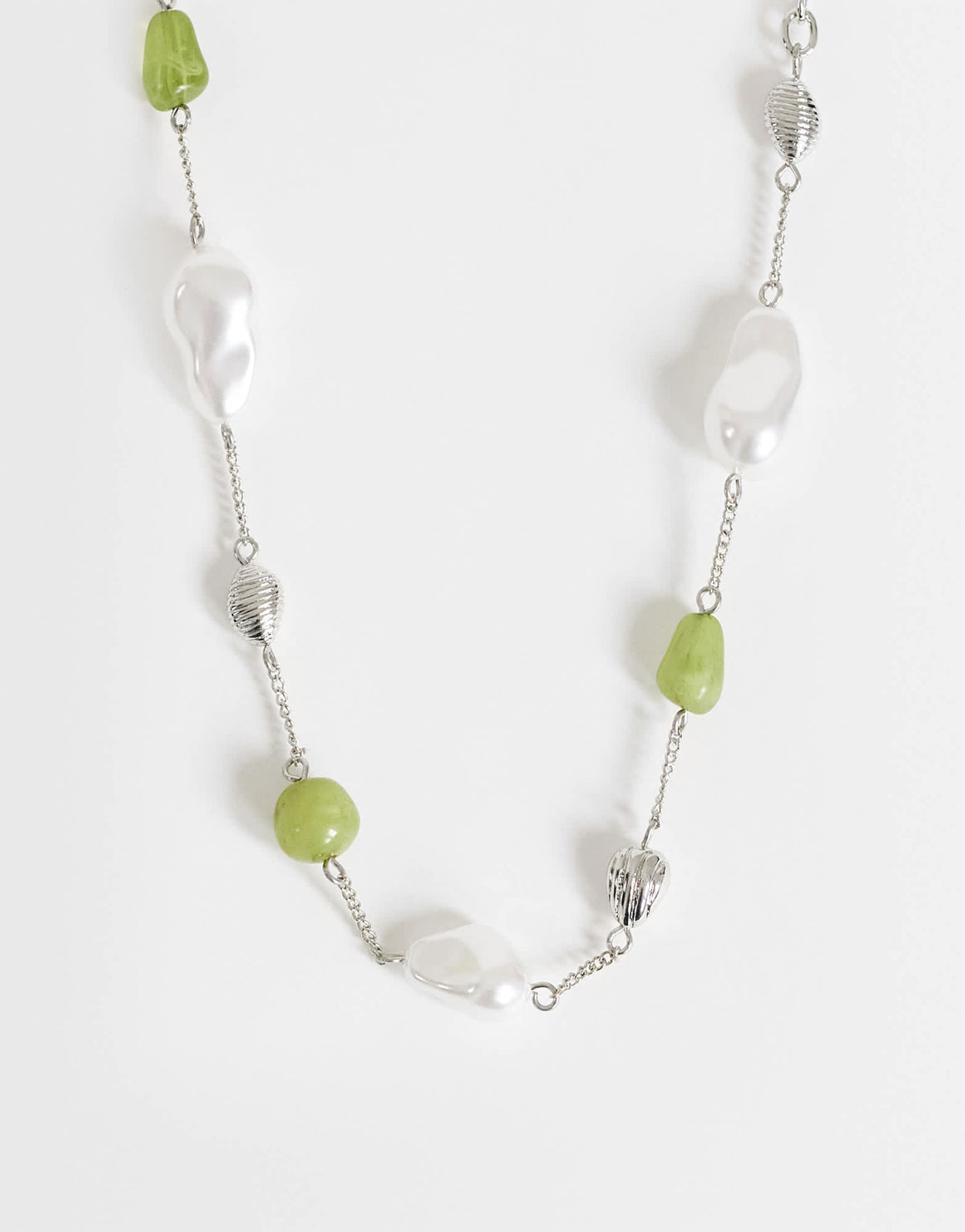Topshop Omelia necklace in faux pearl, silver and green