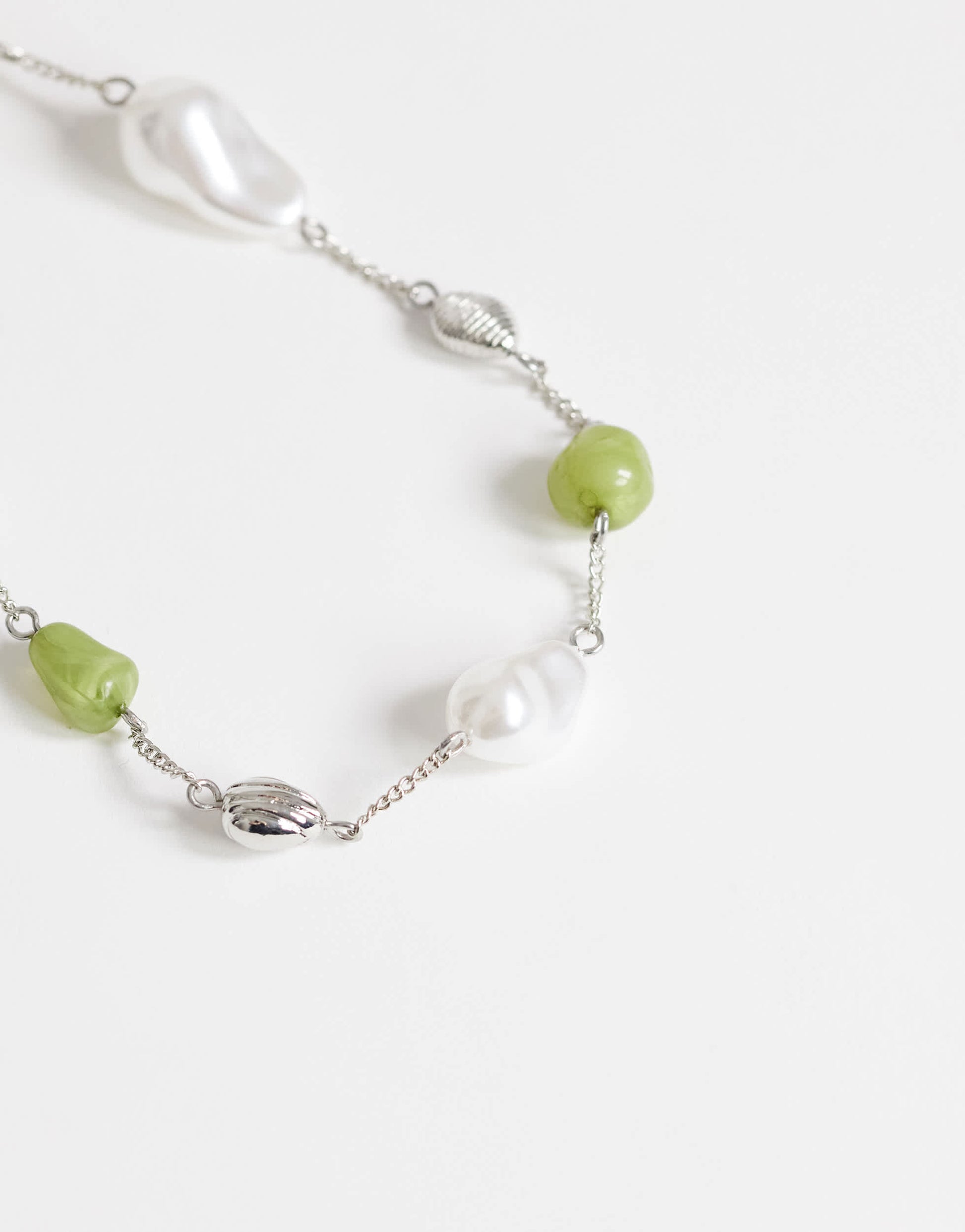 Topshop Omelia necklace in faux pearl, silver and green