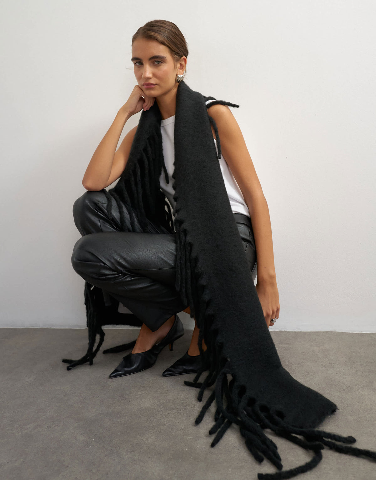 Topshop Sadie fringing scarf in black