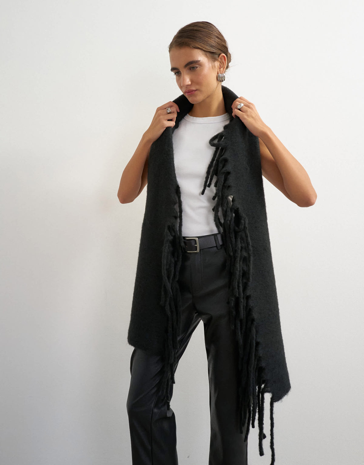Topshop Sadie fringing scarf in black