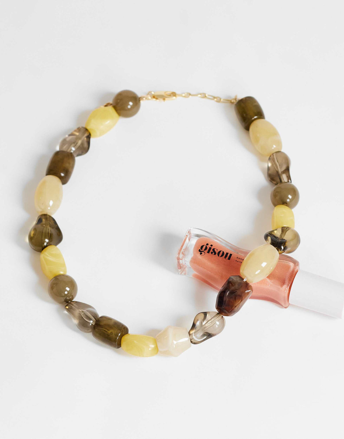 Topshop Olive bead necklace in green mix