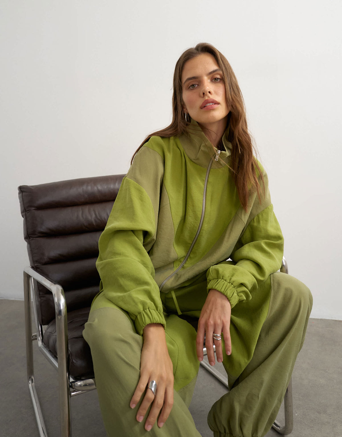 Topshop co ord colour block funnel neck track jacket in green