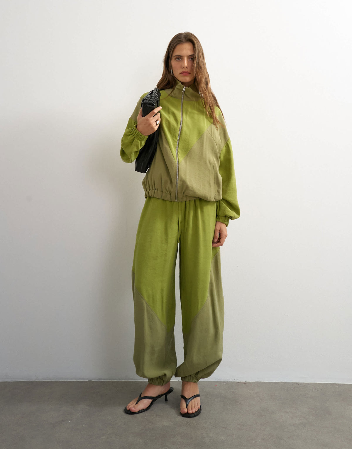 Topshop co ord colour block funnel neck track jacket in green