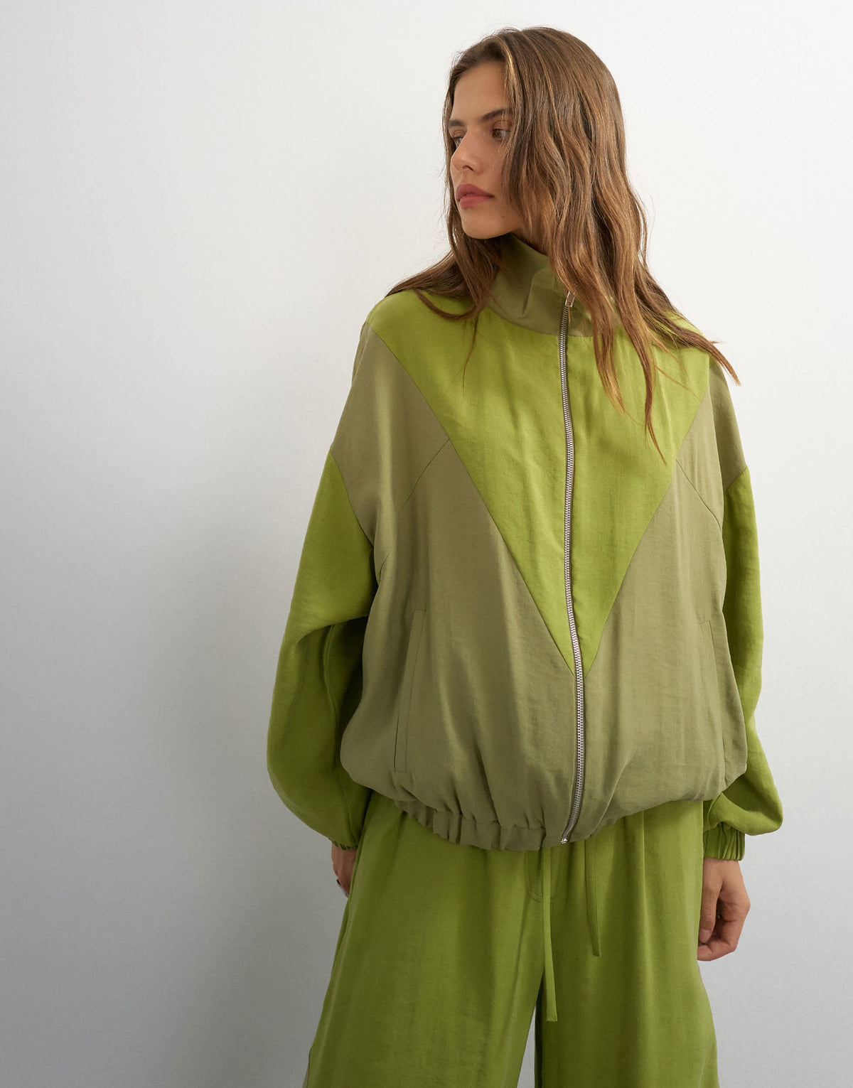 Topshop co ord colour block funnel neck track jacket in green