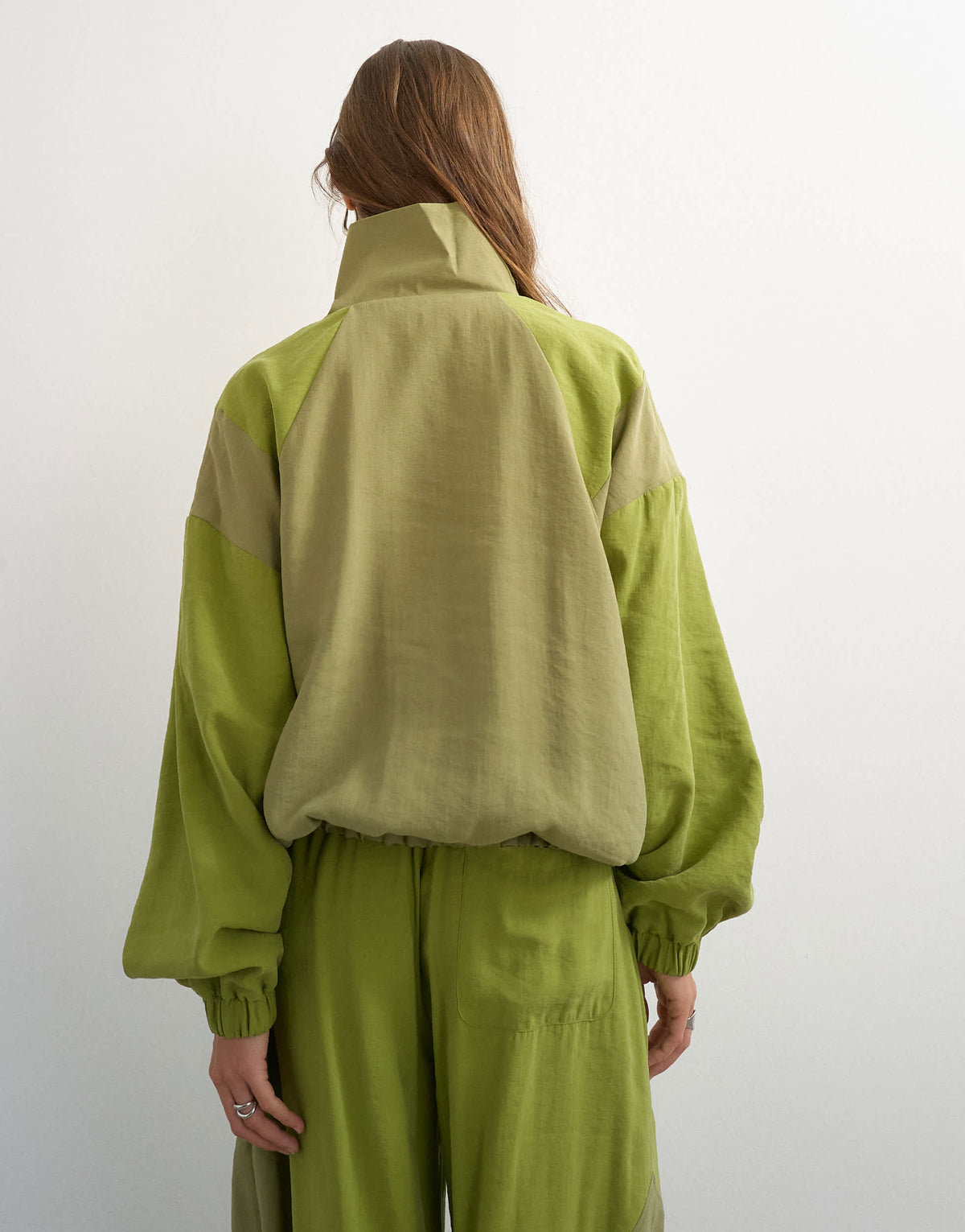 Topshop co ord colour block funnel neck track jacket in green