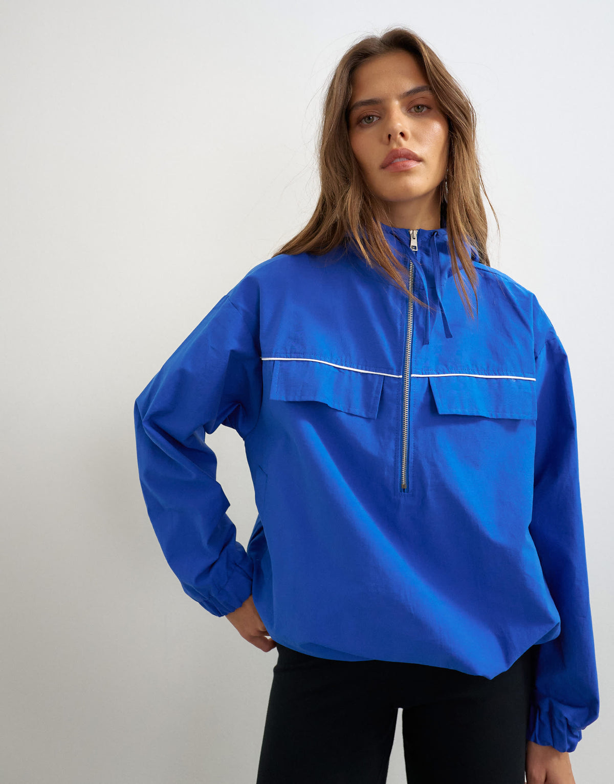 Topshop piping bomber in cobalt