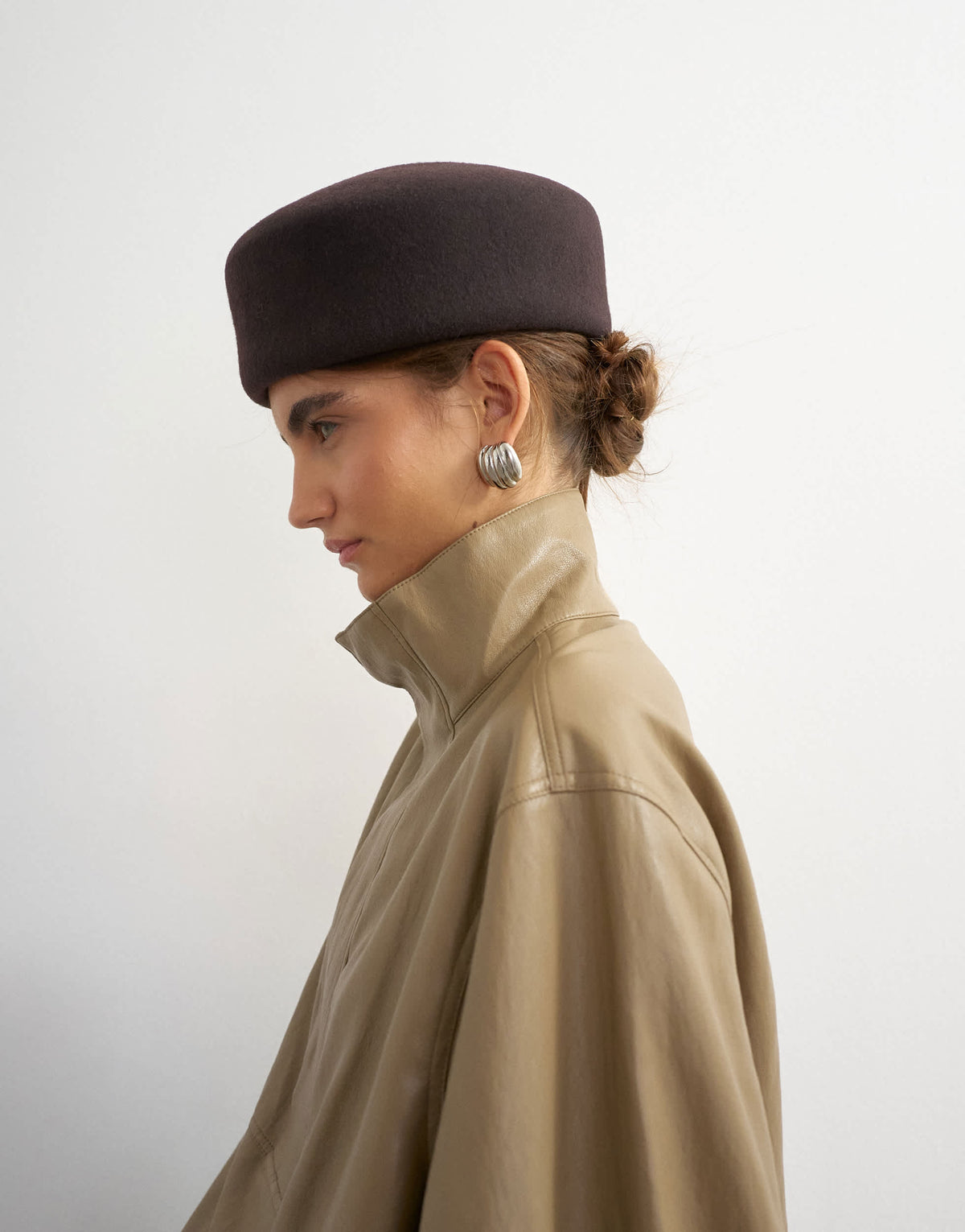 Topshop pillbox hat in chocolate