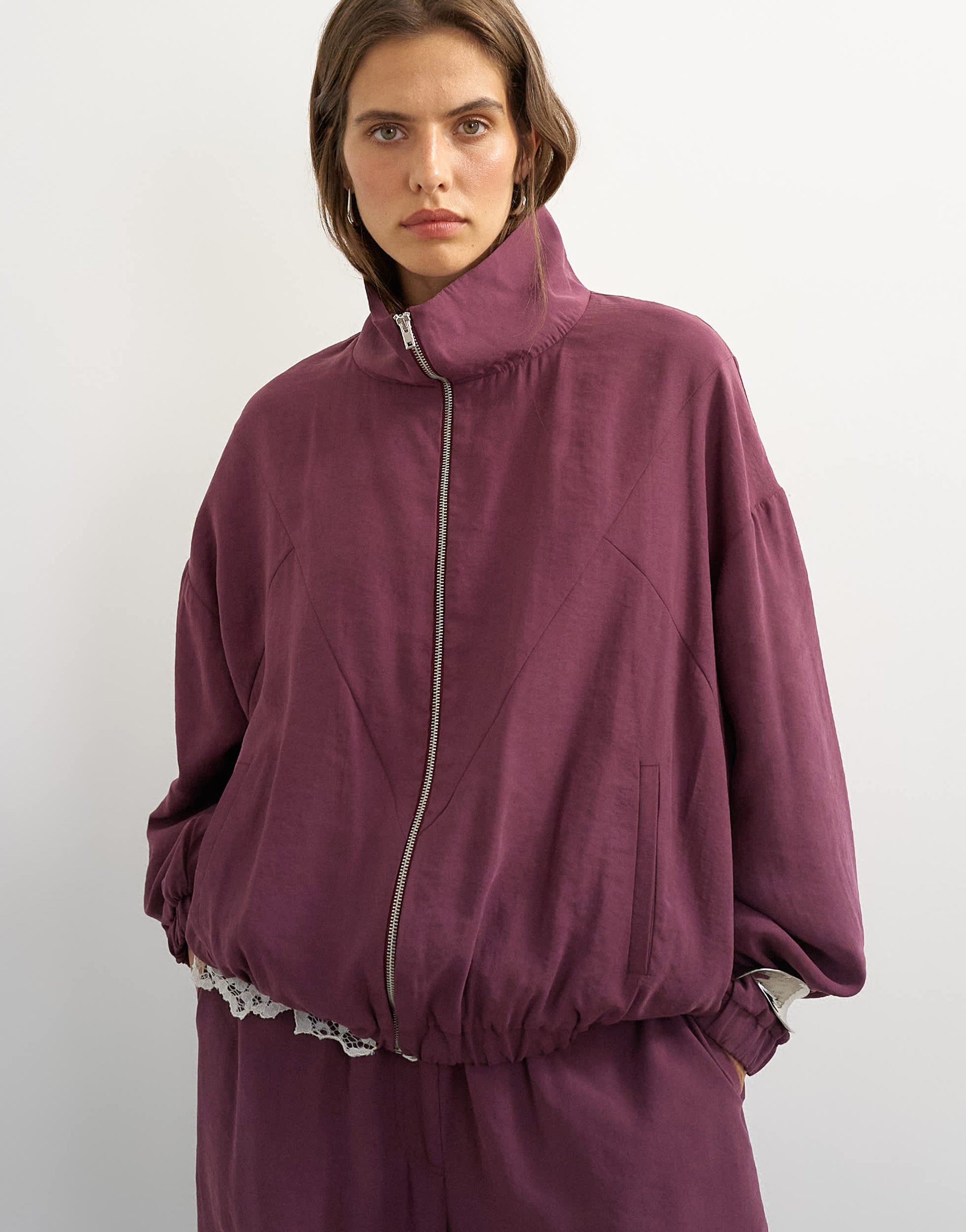 Topshop co ord funnel neck track jacket in fig