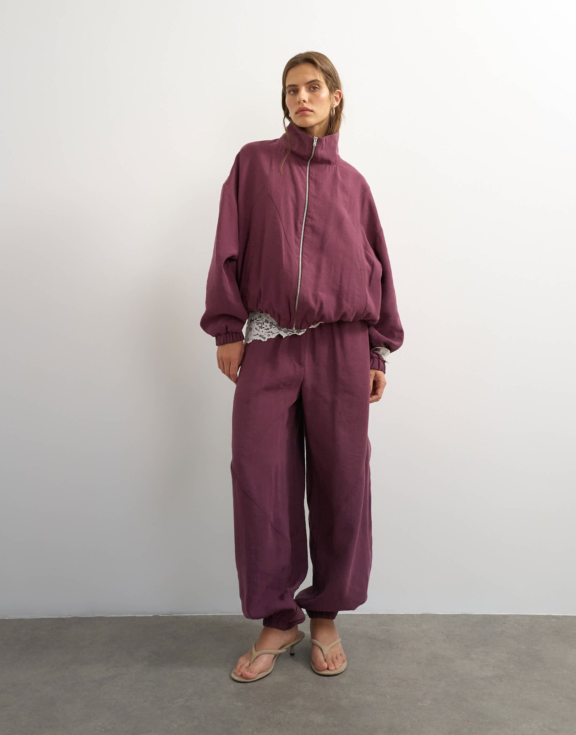 Topshop co ord funnel neck track jacket in fig